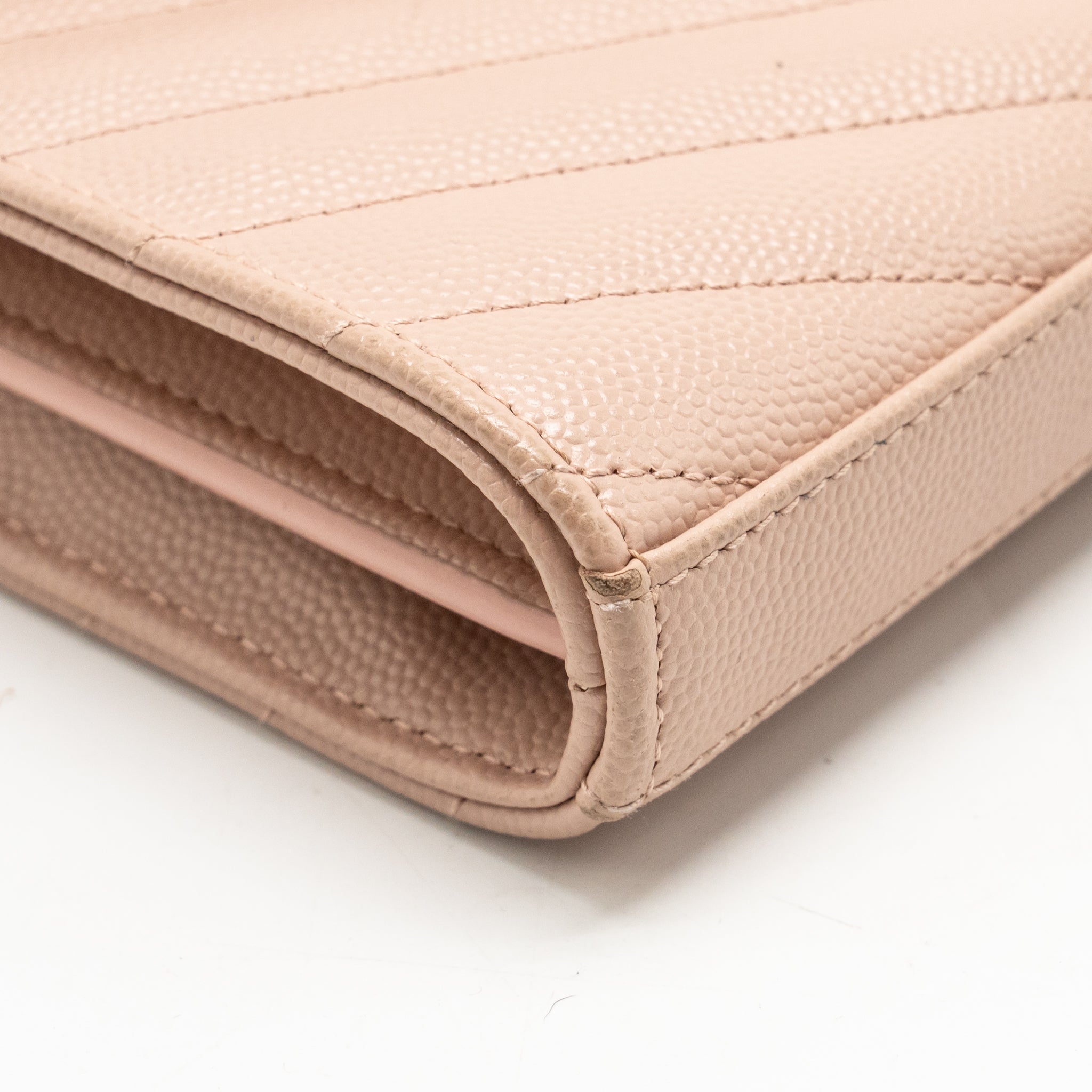 SAINT LAURENT/YSL MATELASSE CHAIN WALLET GRAINED CALFSKIN PALE BLUSH GHW