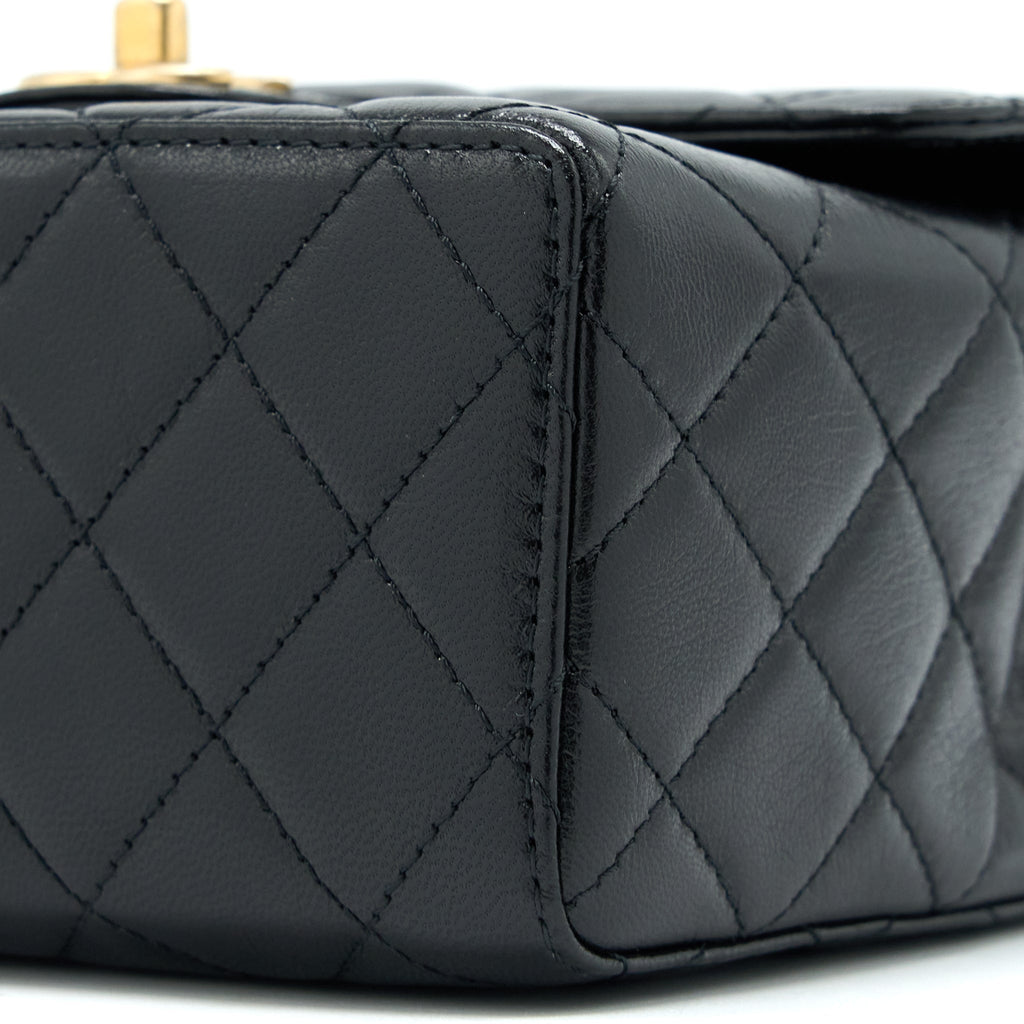 CHANEL 22K RETRO CLASSIC NEW SQUARE FLAP BAG GOATSKIN BLACK WITH GHW (MICROCHIP)