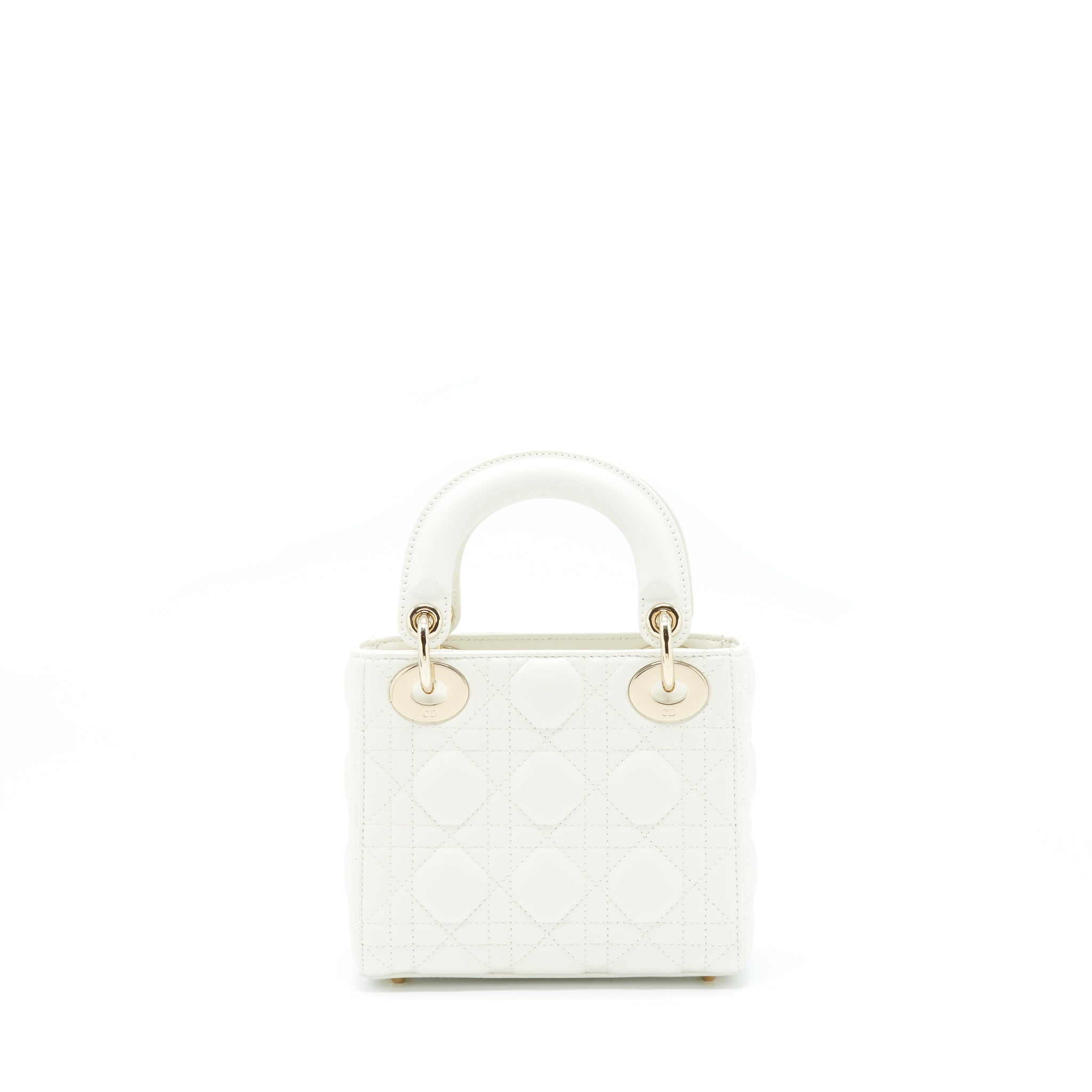 DIOR MINI LADY DIOR TOTE BAG LAMBSKIN WHITE LGHW