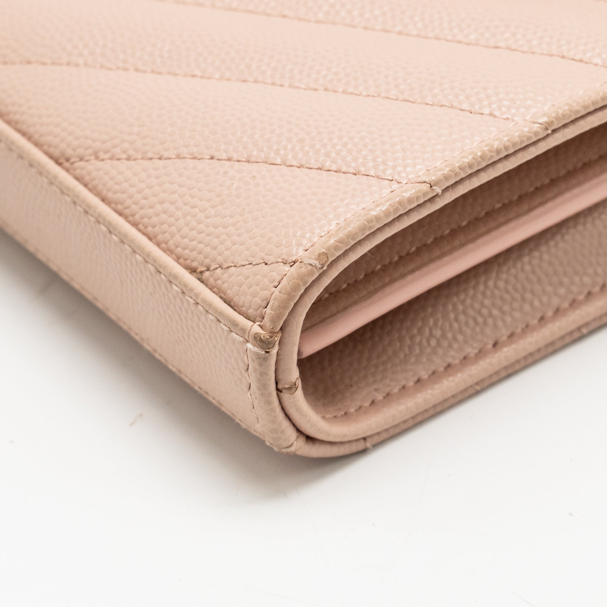 SAINT LAURENT/YSL MATELASSE CHAIN WALLET GRAINED CALFSKIN PALE BLUSH GHW