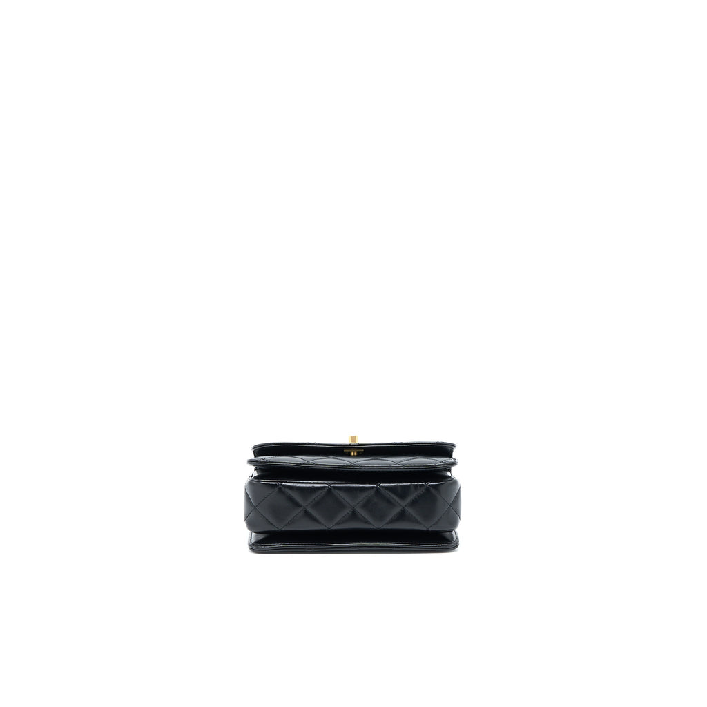 CHANEL 23P FLAP BAG WITH TOP HANDLE SHINY CALFSKIN BLACK GHW (MICROCHIP)
