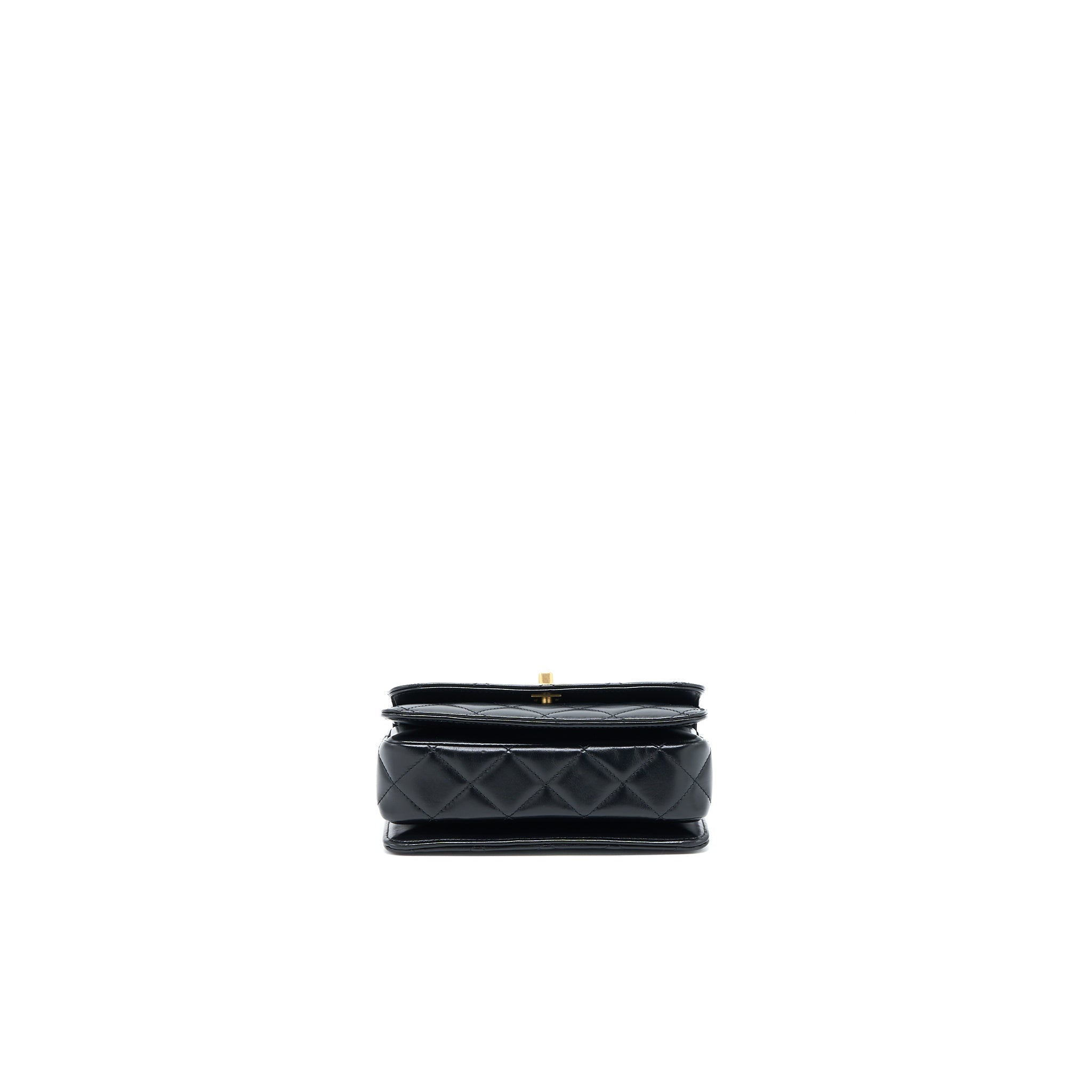 CHANEL 23P FLAP BAG WITH TOP HANDLE SHINY CALFSKIN BLACK GHW (MICROCHIP)