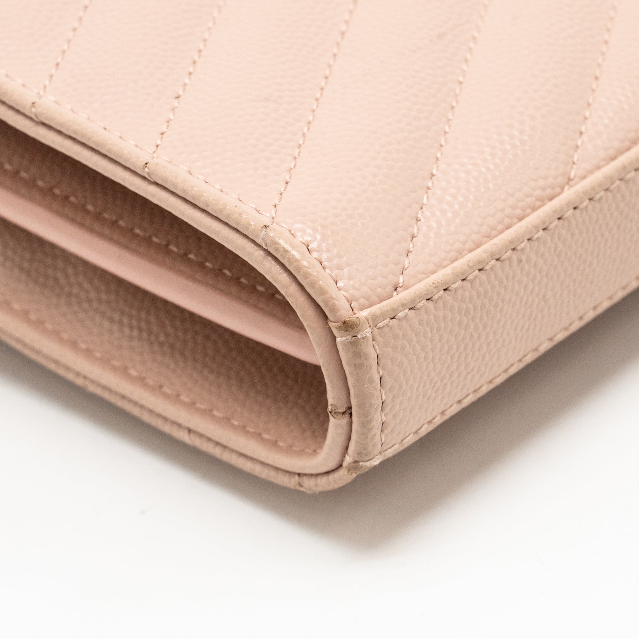 SAINT LAURENT/YSL MATELASSE CHAIN WALLET GRAINED CALFSKIN PALE BLUSH GHW