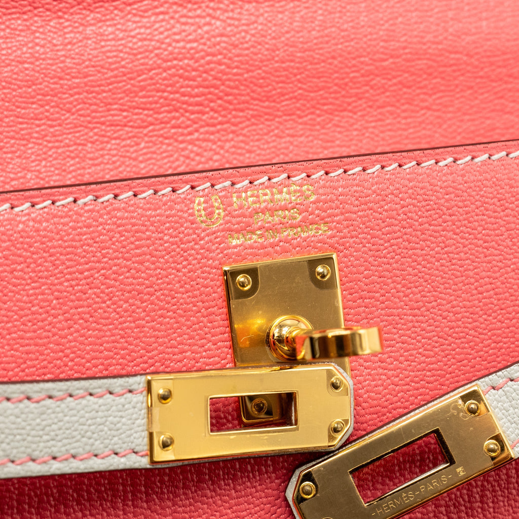HERMES KELLY 25 SPECIAL ORDER CHÈVRE MYSORE ROSE LIPSTICK / GRIS PERLE GHW