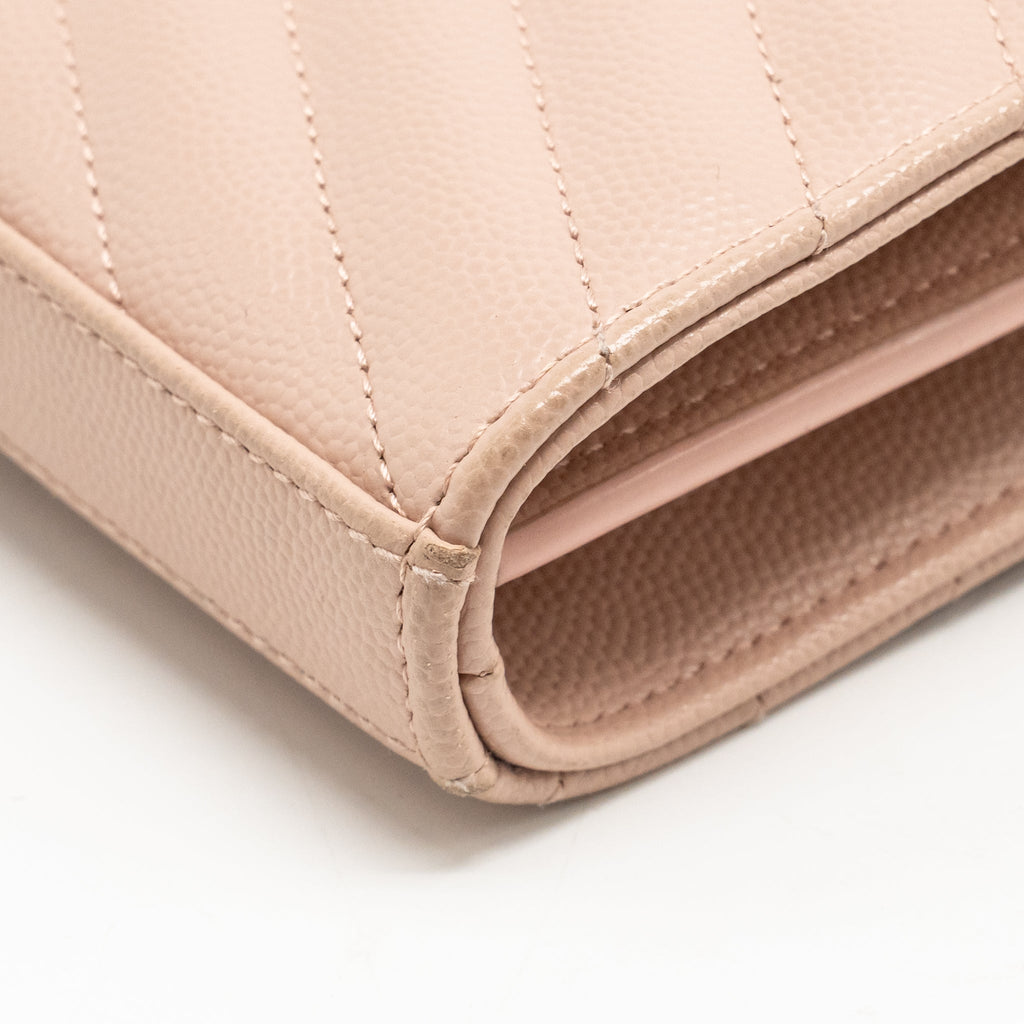 SAINT LAURENT/YSL MATELASSE CHAIN WALLET GRAINED CALFSKIN PALE BLUSH GHW