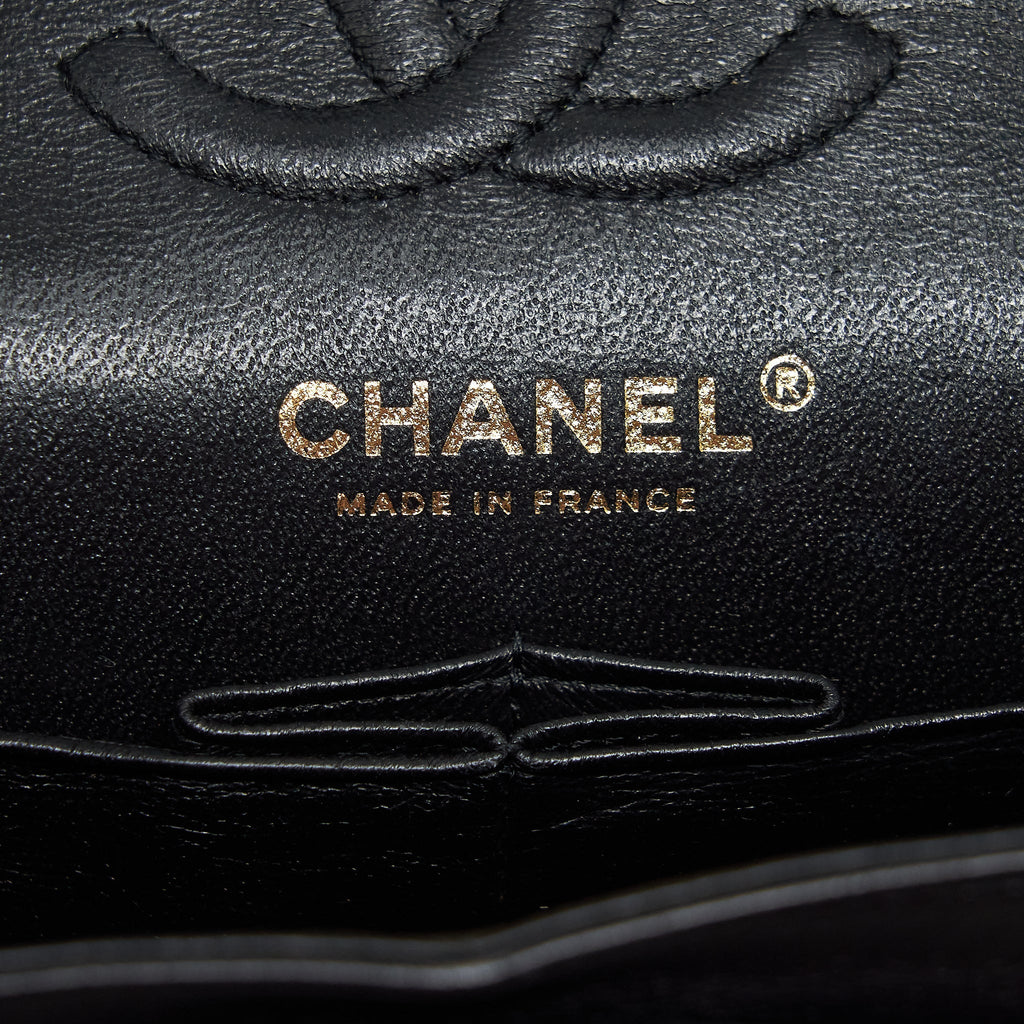 CHANEL SMALL CLASSIC DOUBLE FLAP BAG CHEVRON LAMBSKIN BLACK GHW