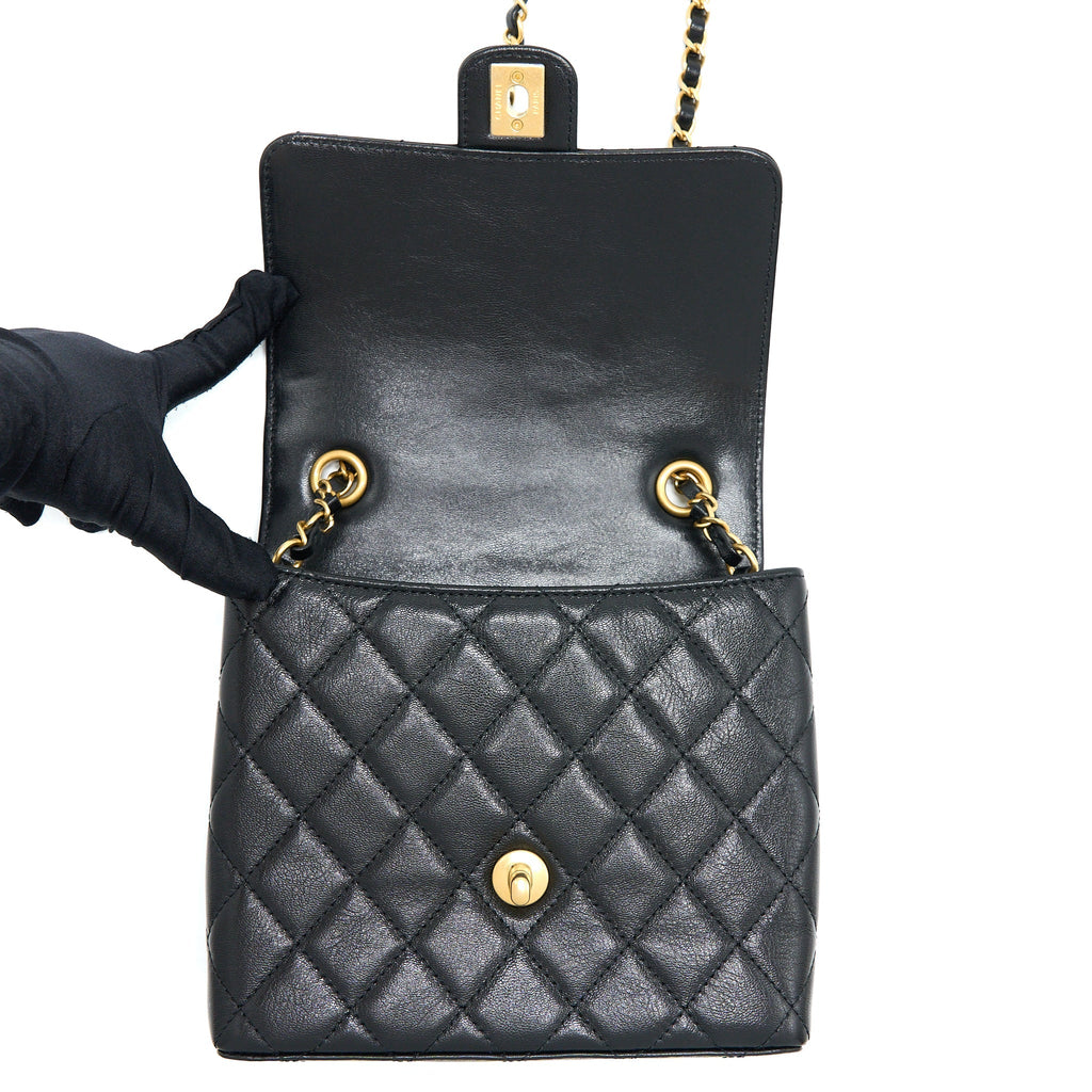CHANEL 22K RETRO CLASSIC NEW SQUARE FLAP BAG GOATSKIN BLACK WITH GHW (MICROCHIP)
