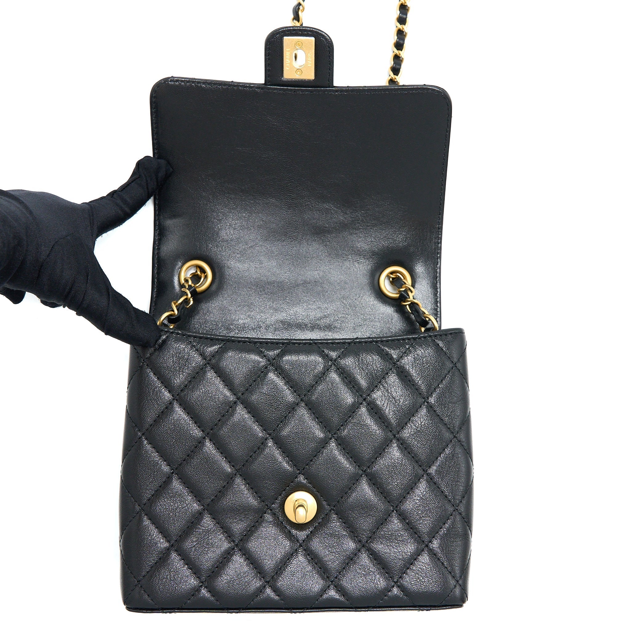 CHANEL 22K RETRO CLASSIC NEW SQUARE FLAP BAG GOATSKIN BLACK WITH GHW (MICROCHIP)