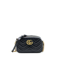 GUCCI GG MARMONT CAMERA SHOULDER BAG CALFSKIN BLACK BRUSHED GHW