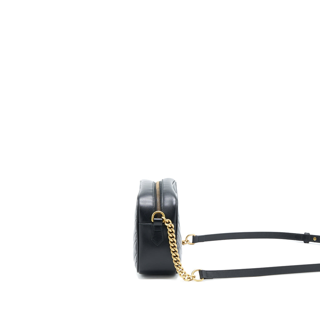 GUCCI GG MARMONT CAMERA SHOULDER BAG CALFSKIN BLACK BRUSHED GHW