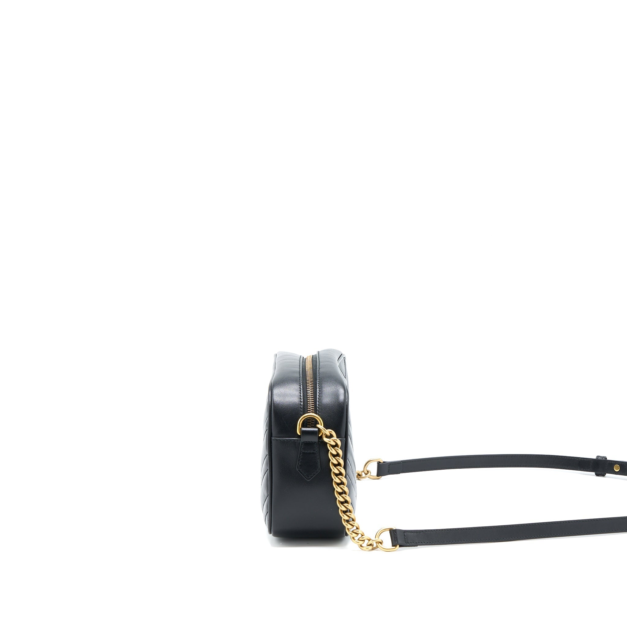 GUCCI GG MARMONT CAMERA SHOULDER BAG CALFSKIN BLACK BRUSHED GHW