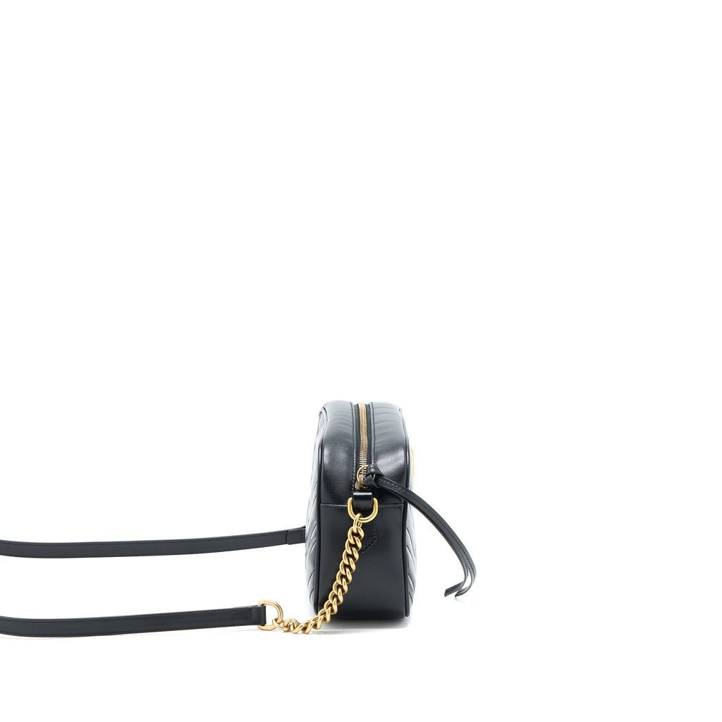 GUCCI GG MARMONT CAMERA SHOULDER BAG CALFSKIN BLACK BRUSHED GHW