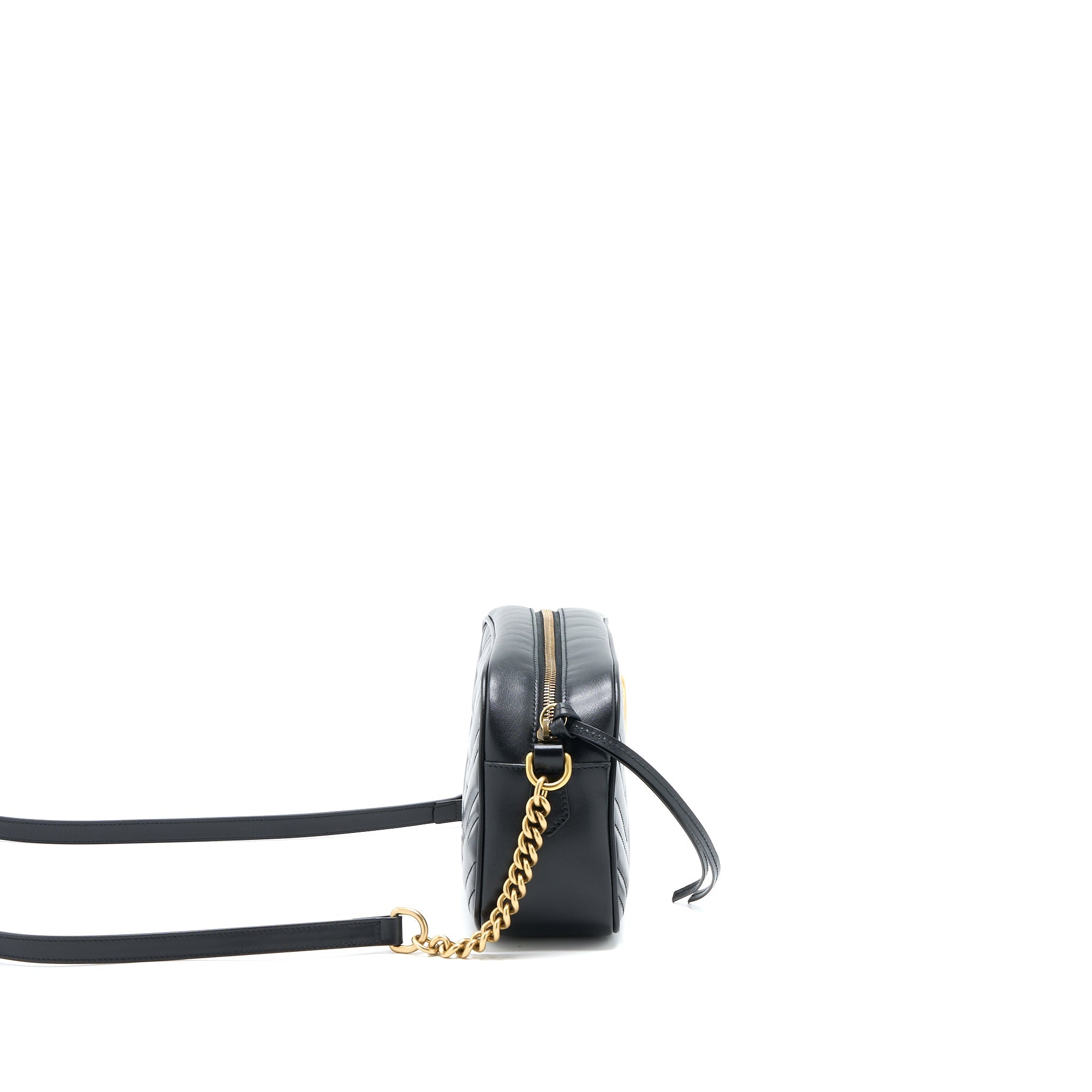 GUCCI GG MARMONT CAMERA SHOULDER BAG CALFSKIN BLACK BRUSHED GHW