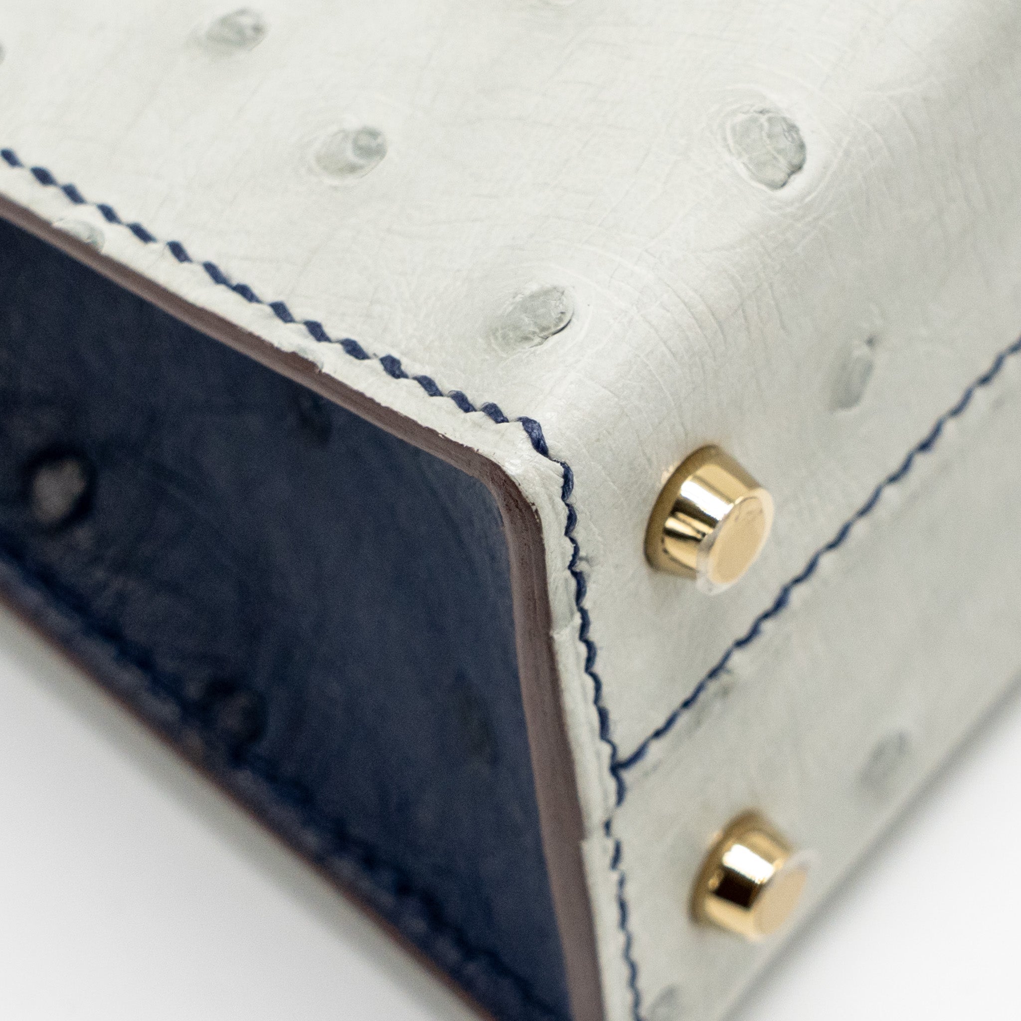 HERMES MINI KELLY SPECIAL ORDER OSTRICH GRIS PERLE/BLUE IRIS LGHW