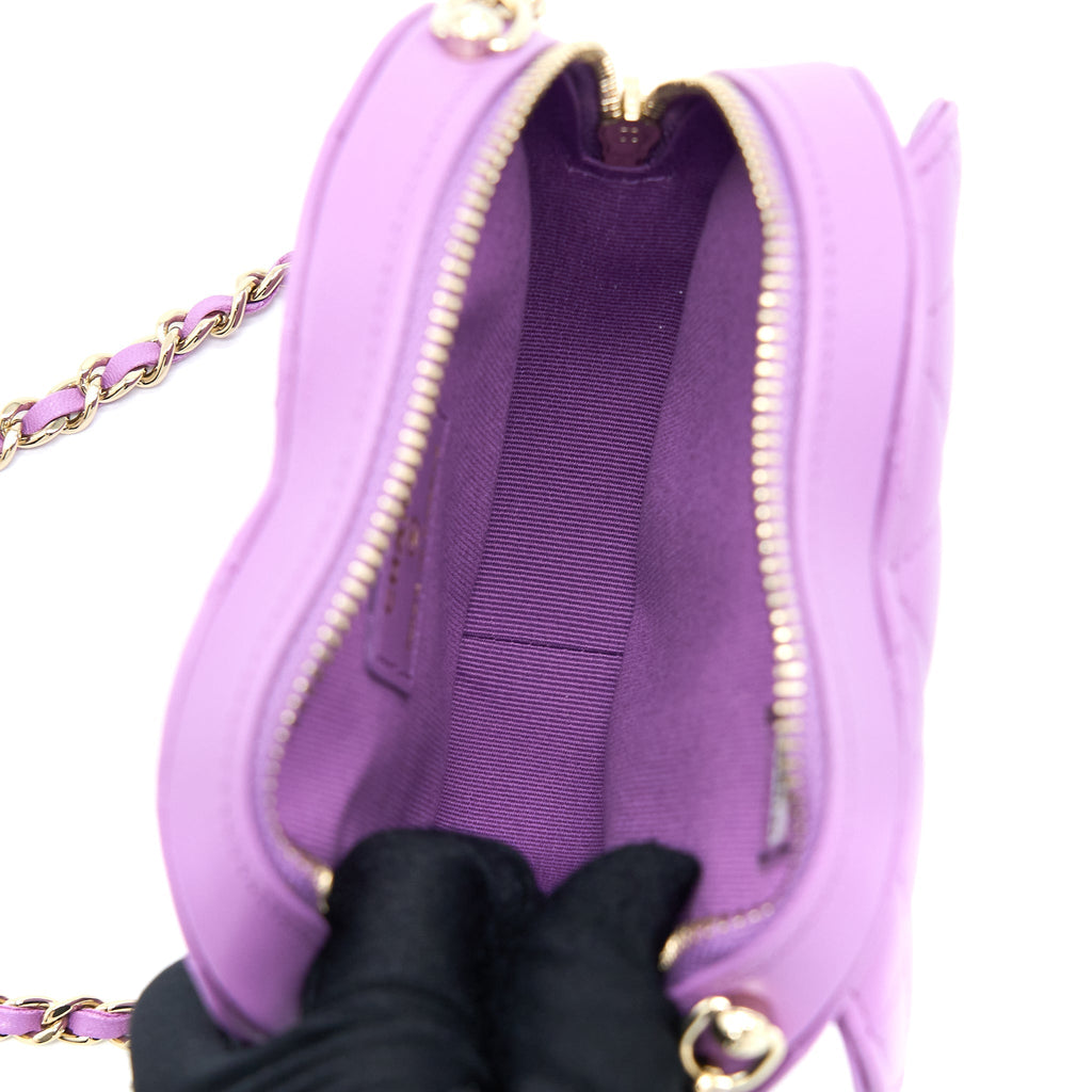 CHANEL SMALL HEART BAG LAMBSKIN PURPLE LGHW