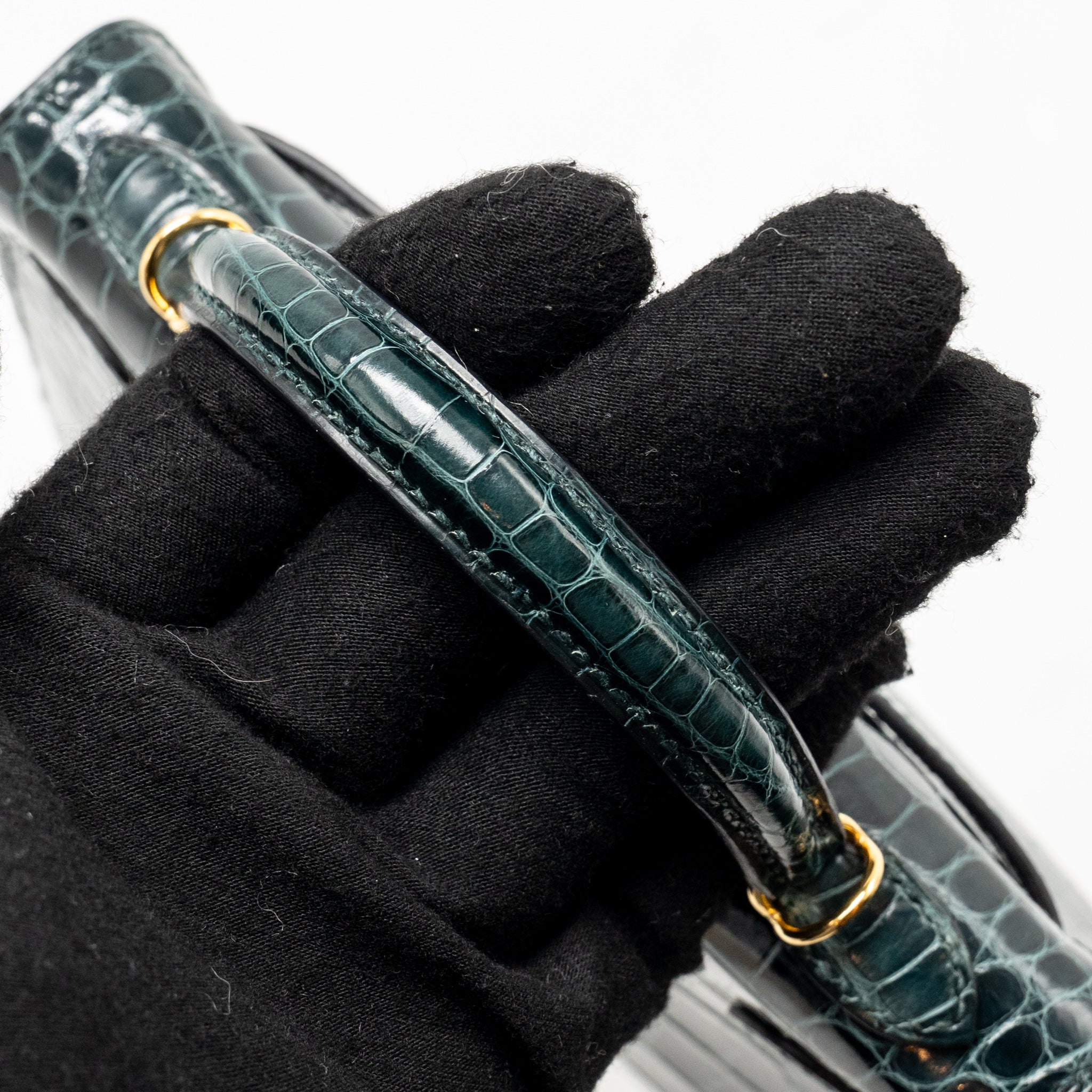HERMES MINI KELLY II SHINY ALLIGATOR MISSISSIPPIENSIS 6O VERT CYPRES GHW