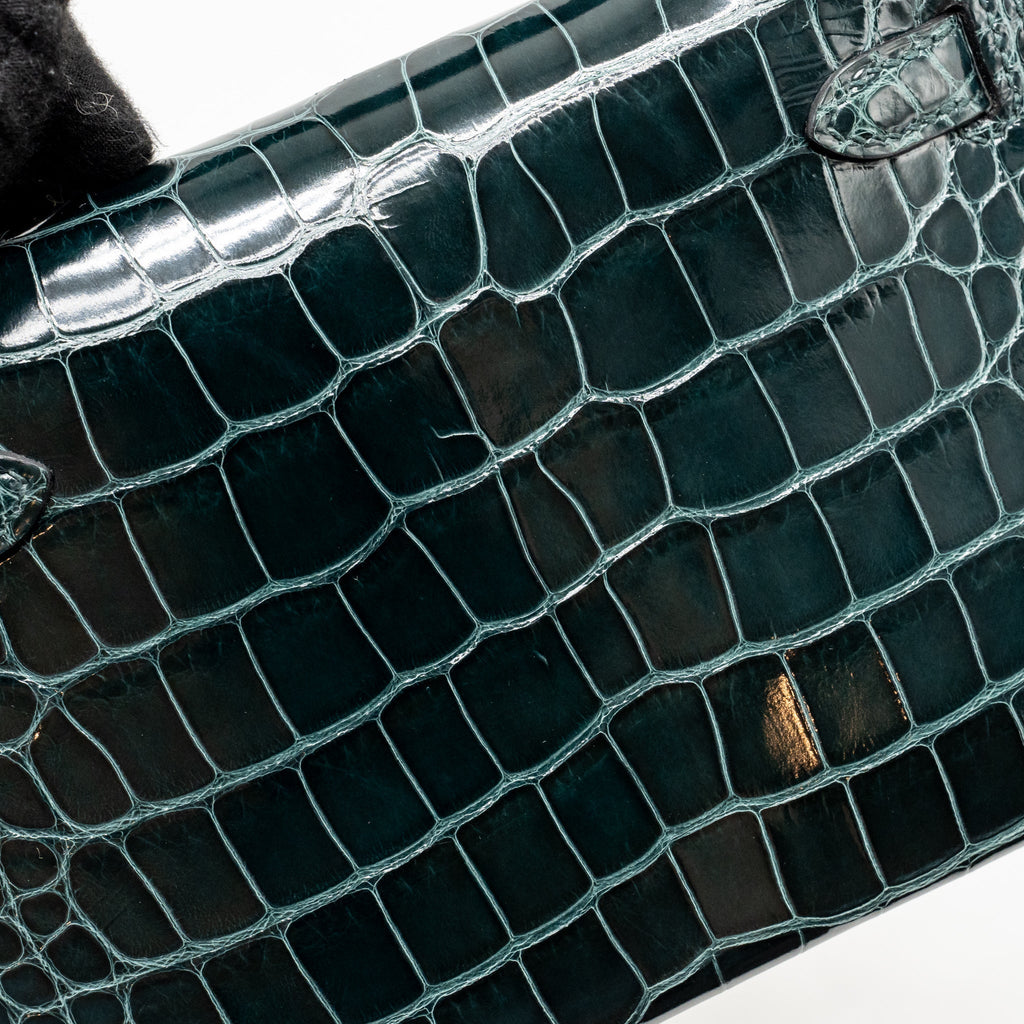 HERMES MINI KELLY II SHINY ALLIGATOR MISSISSIPPIENSIS 6O VERT CYPRES GHW