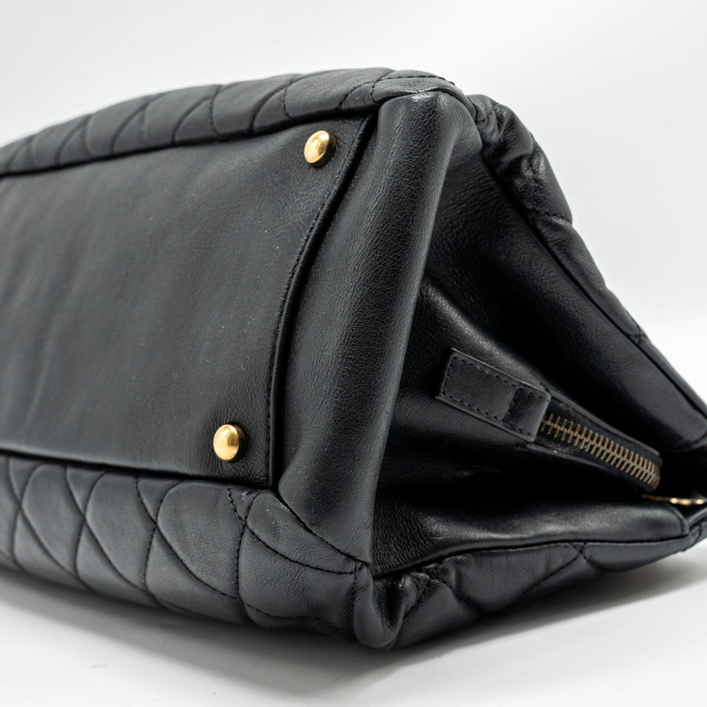 CHANEL SMALL QUILTED CC CROWN TOTE BAG CALFSKIN BLACK BRUSHED GHW
