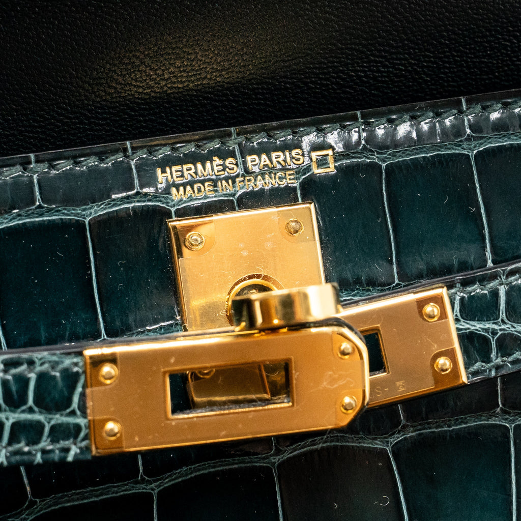 HERMES MINI KELLY II SHINY ALLIGATOR MISSISSIPPIENSIS 6O VERT CYPRES GHW