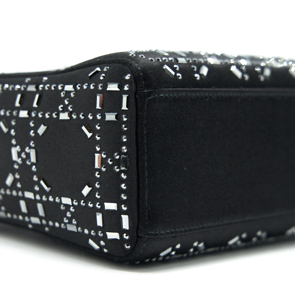 CHRISTIAN DIOR SATIN CRYSTAL CANNAGE MINI LADY DIOR BLACK