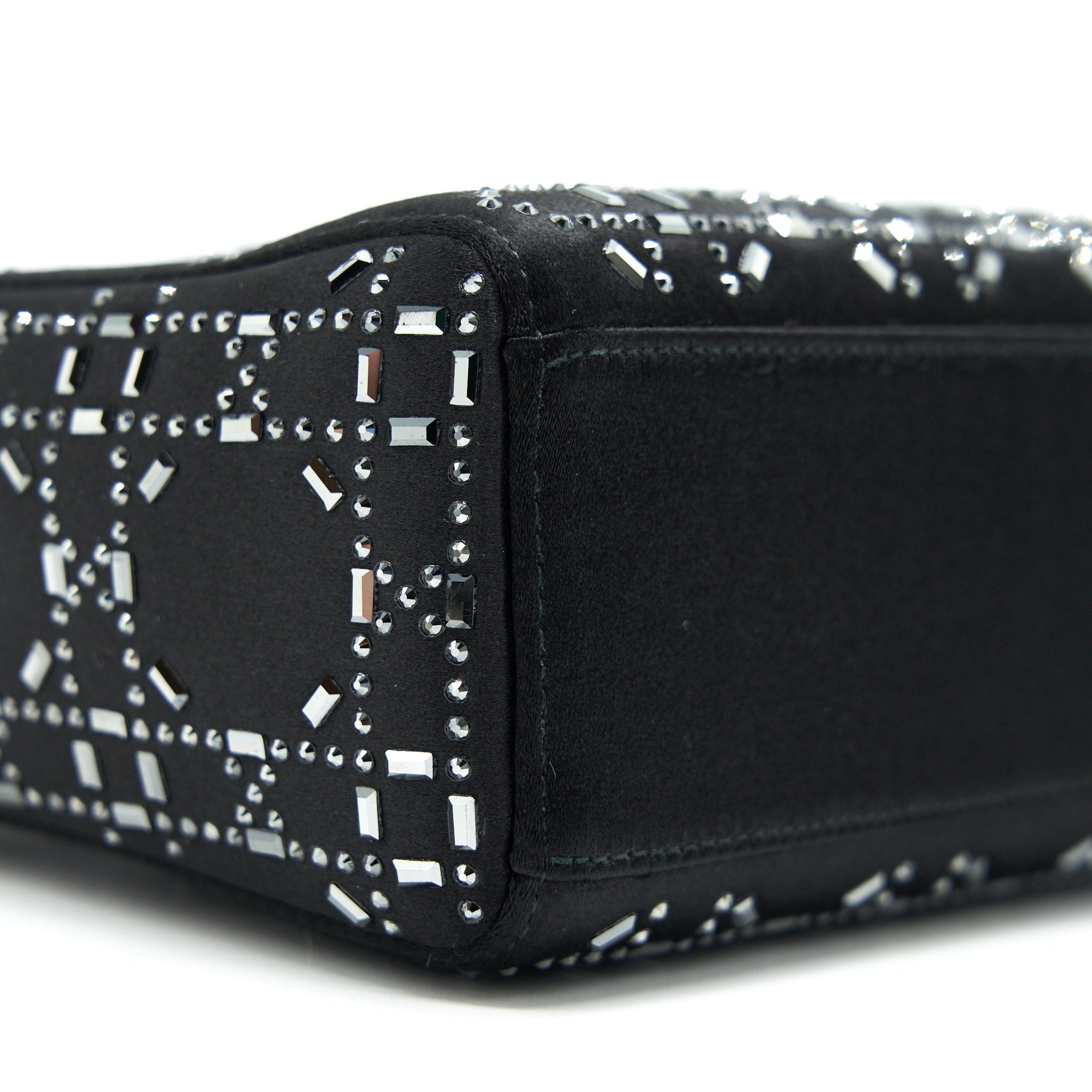 CHRISTIAN DIOR SATIN CRYSTAL CANNAGE MINI LADY DIOR BLACK
