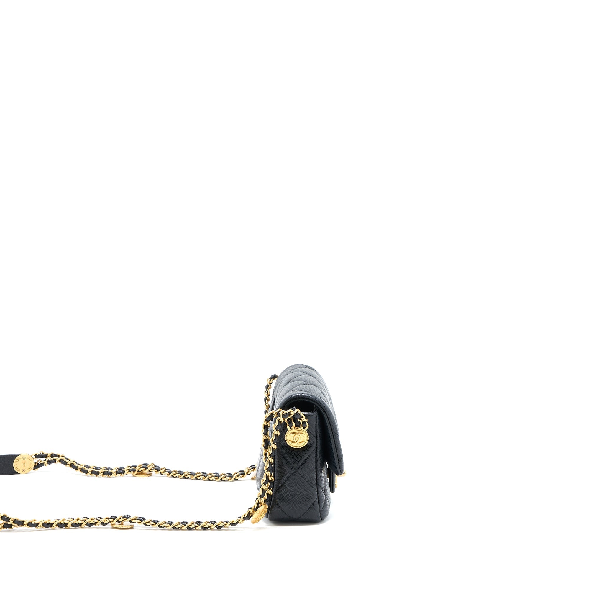 CHANEL 22A SQUARE FLAP BAG CAVIAR BLACK GHW (MICROCHIP)