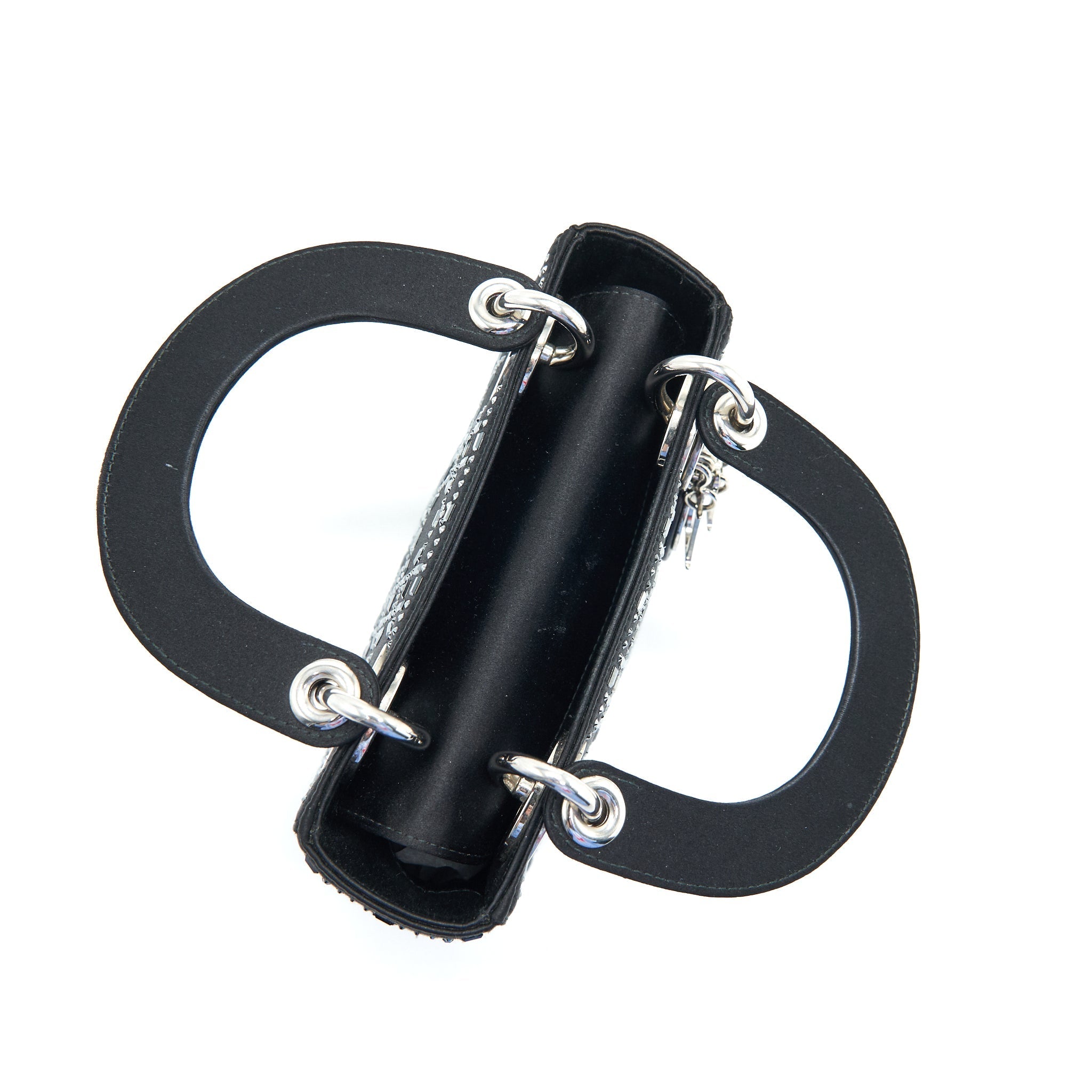 CHRISTIAN DIOR SATIN CRYSTAL CANNAGE MINI LADY DIOR BLACK