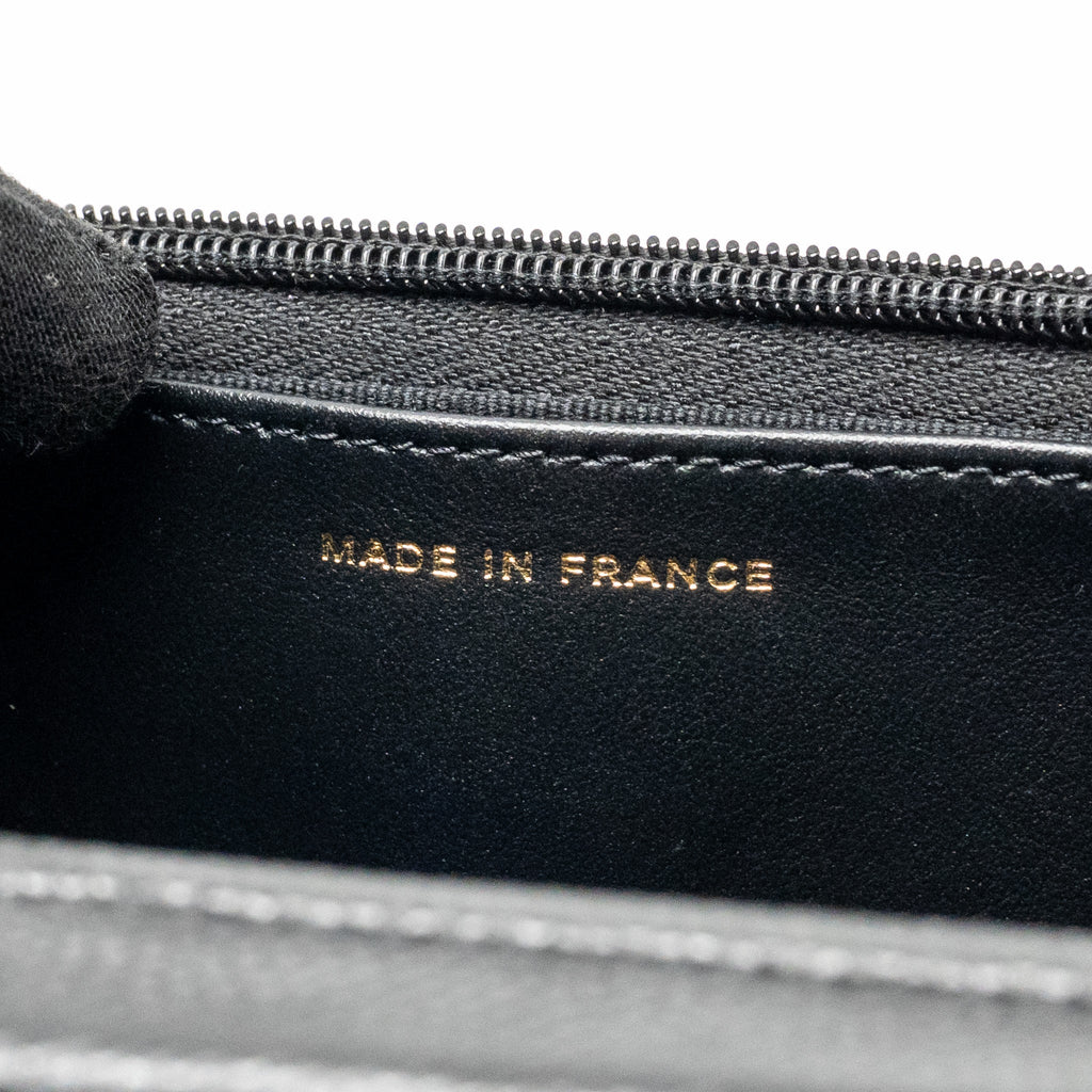 CHANEL CC LOGO QUILTED WALLET ON CHAIN CAVIAR BLACK LGHW (MICROCHIP)