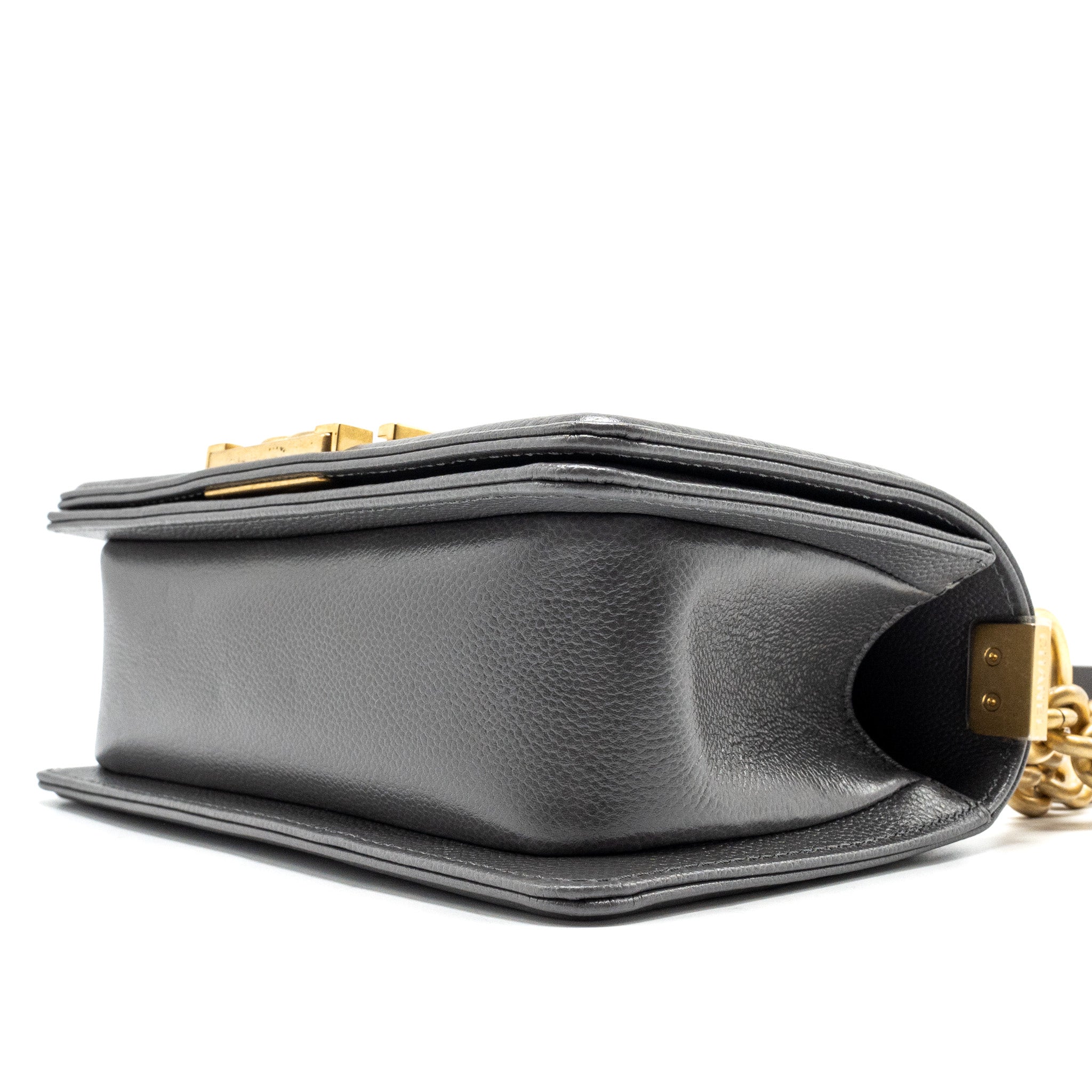 CHANEL SMALL BOY BAG CAVIAR DARK GREY GHW (MICROCHIP)