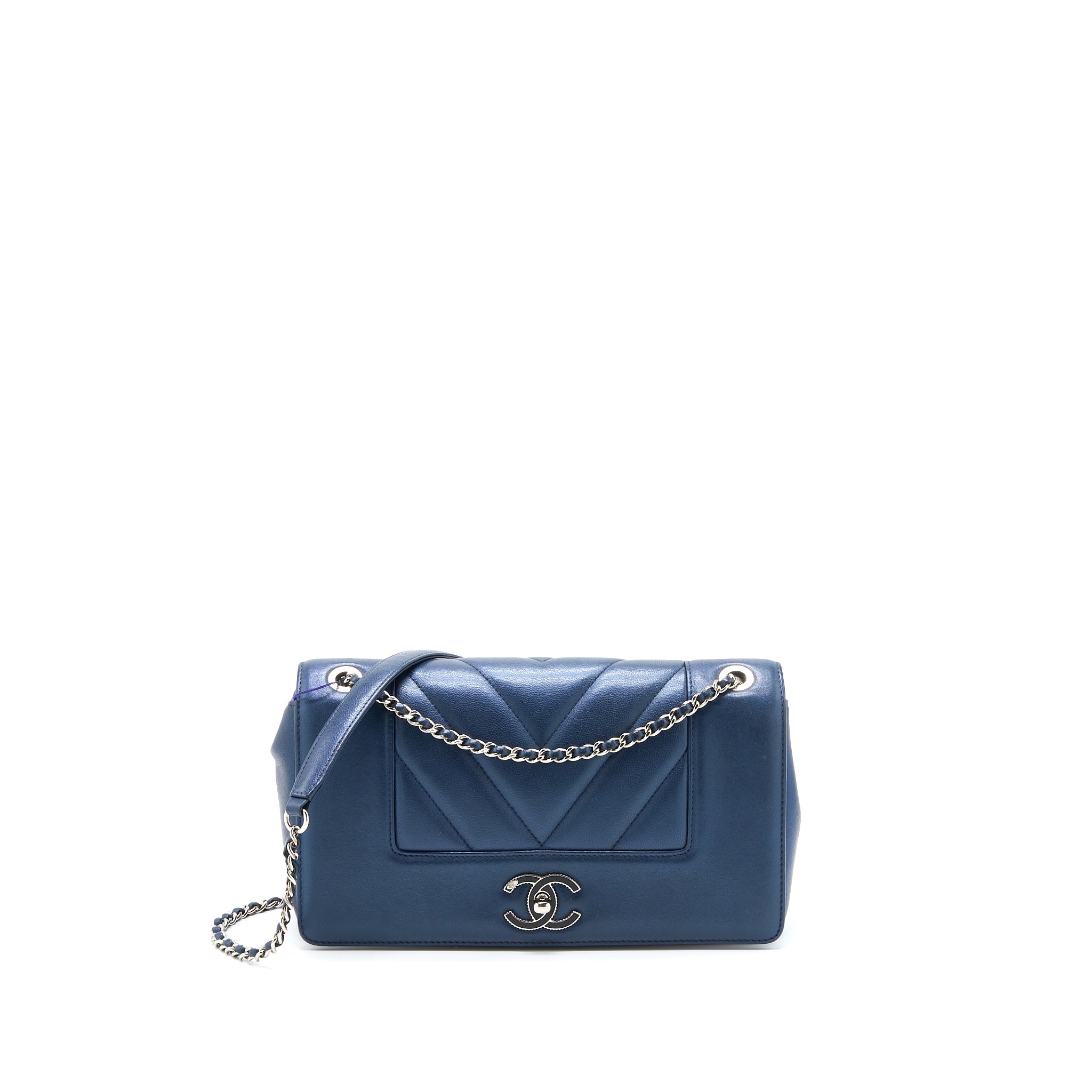CHANEL MADEMOISELLE FLAP BAG LAMBSKIN NAVY SHW