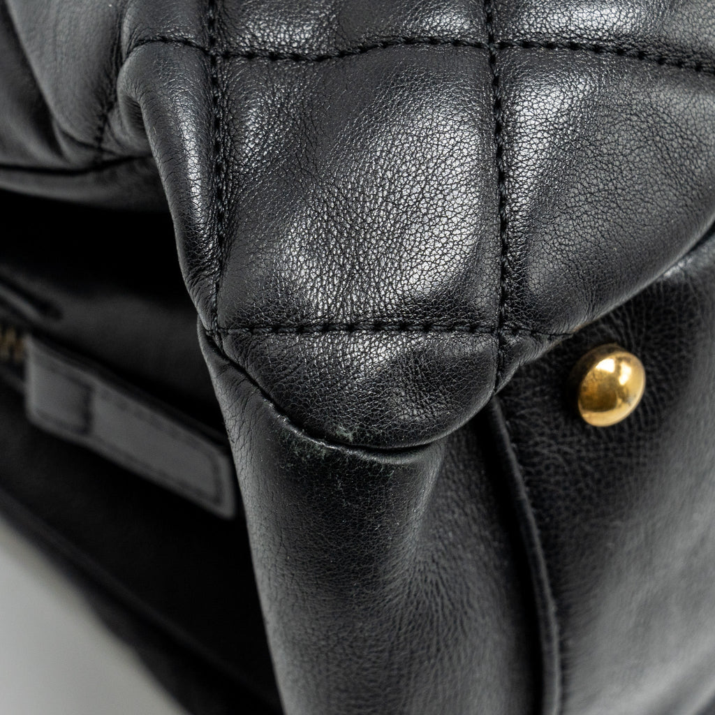 CHANEL SMALL QUILTED CC CROWN TOTE BAG CALFSKIN BLACK BRUSHED GHW