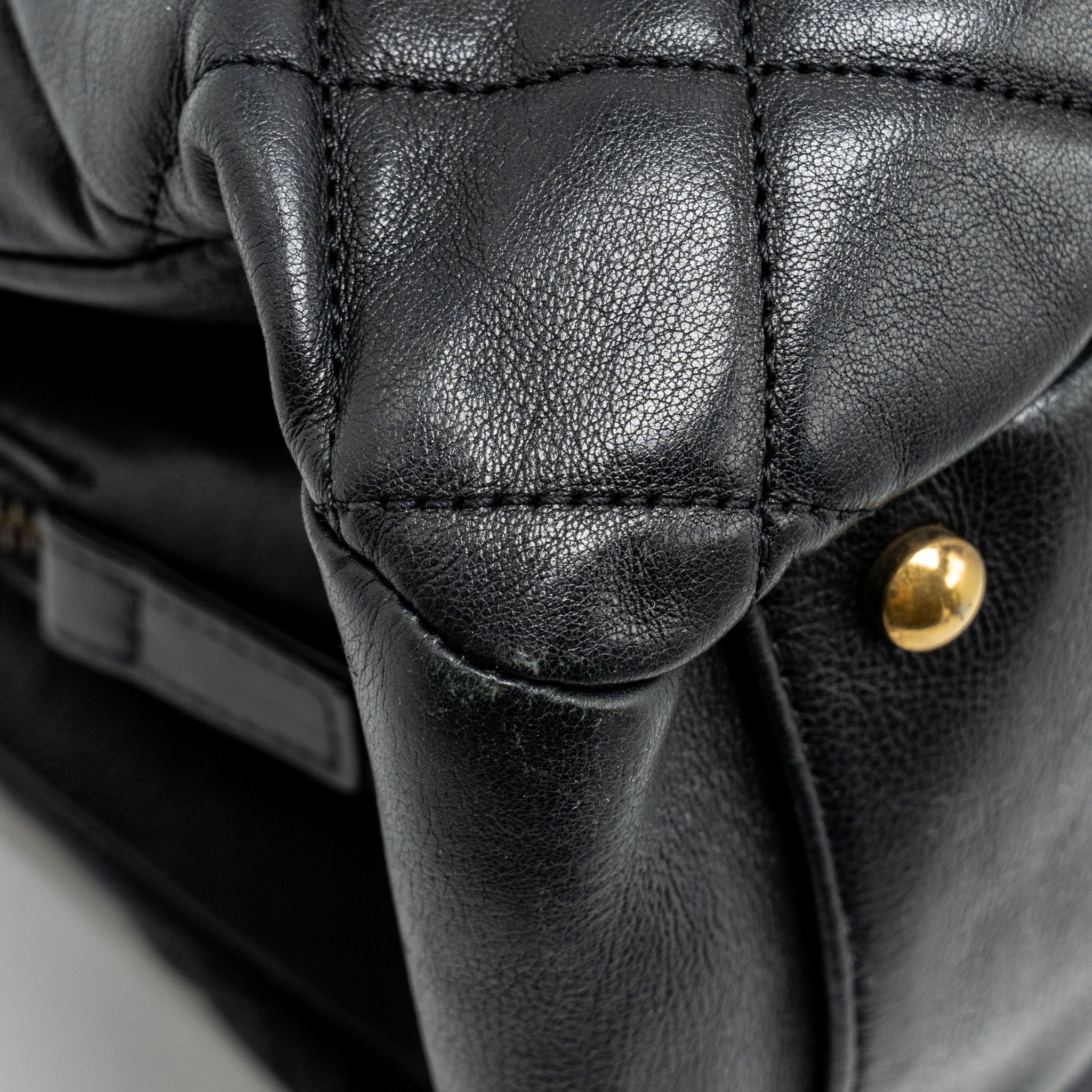 CHANEL SMALL QUILTED CC CROWN TOTE BAG CALFSKIN BLACK BRUSHED GHW