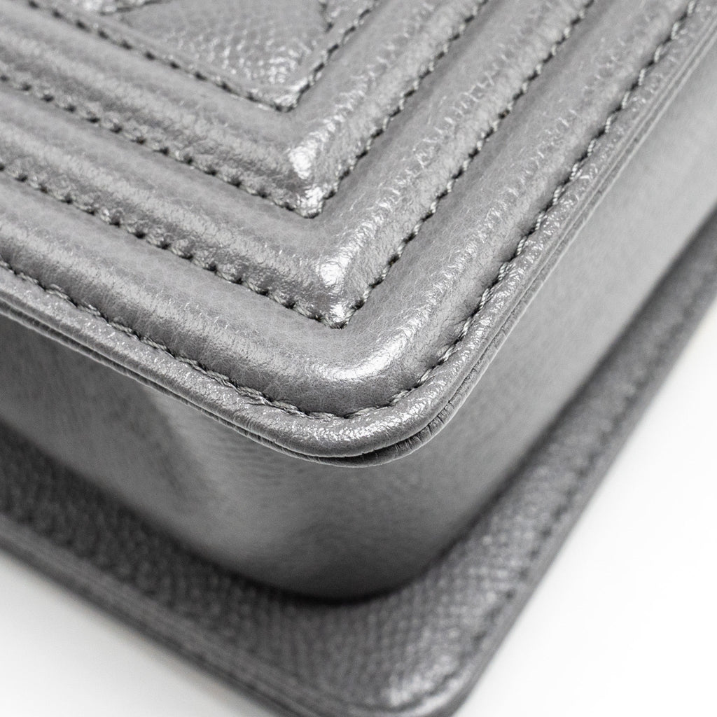 CHANEL SMALL BOY BAG CAVIAR DARK GREY GHW (MICROCHIP)