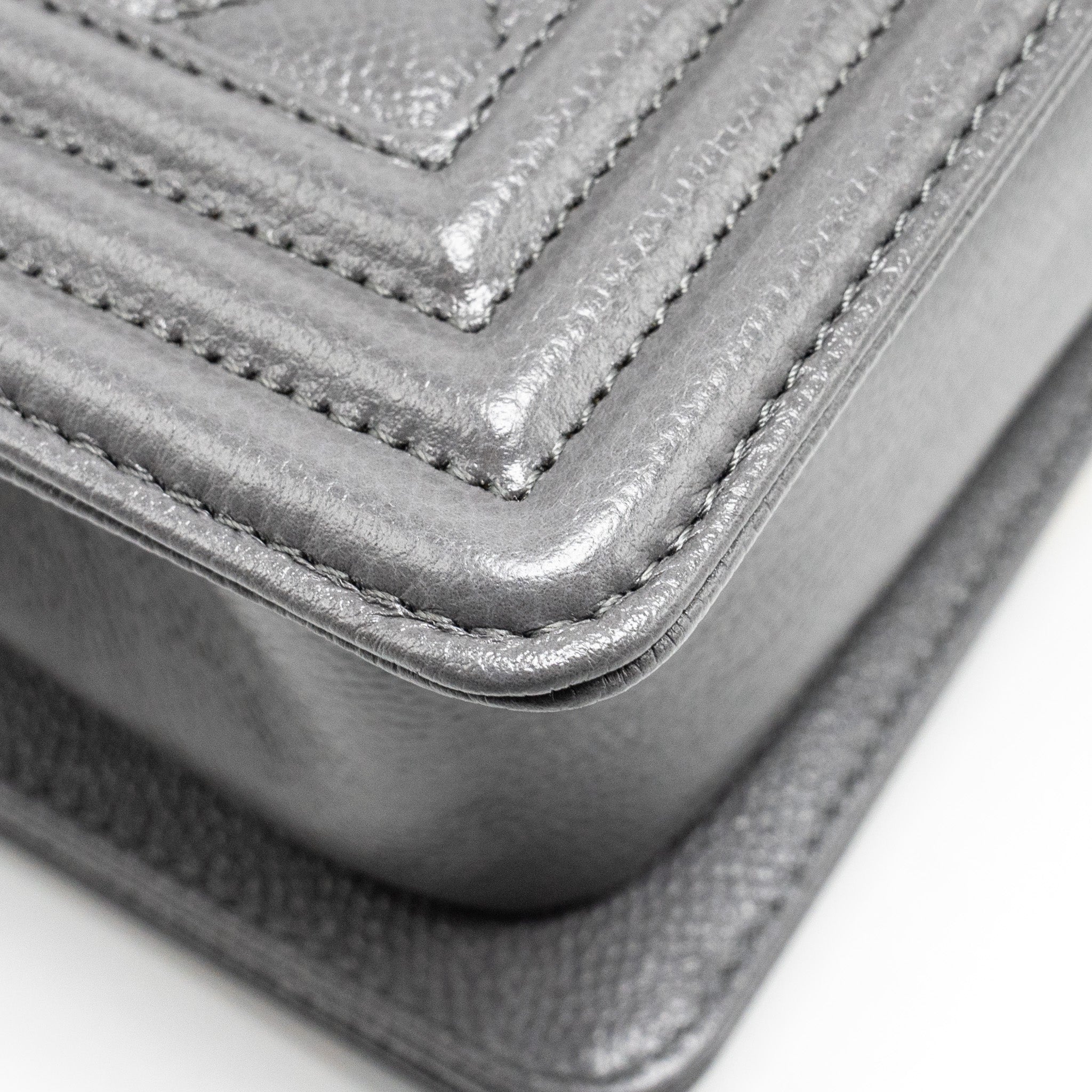 CHANEL SMALL BOY BAG CAVIAR DARK GREY GHW (MICROCHIP)
