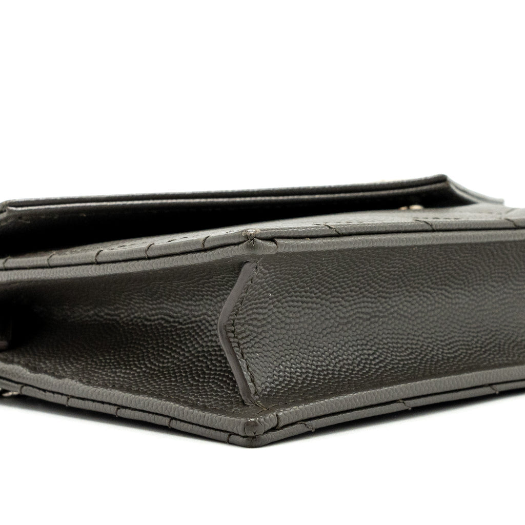 SAINT LAURENT/YSL ENVELOP CHAIN BAG CALFSKIN GREY SHW