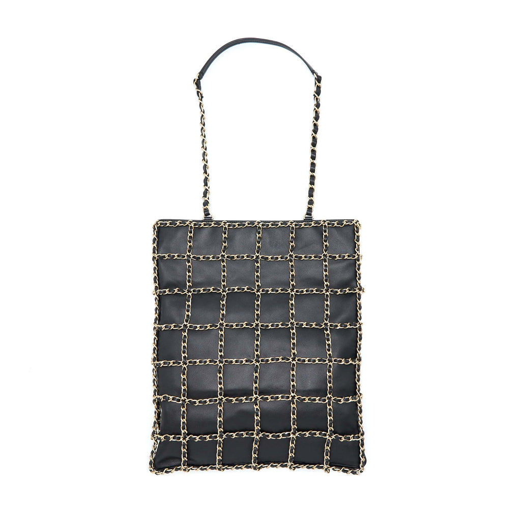 CHANEL CRUISE 2020 BLACK CHAINED TOTE BAG LAMBSKIN BLACK LGHW