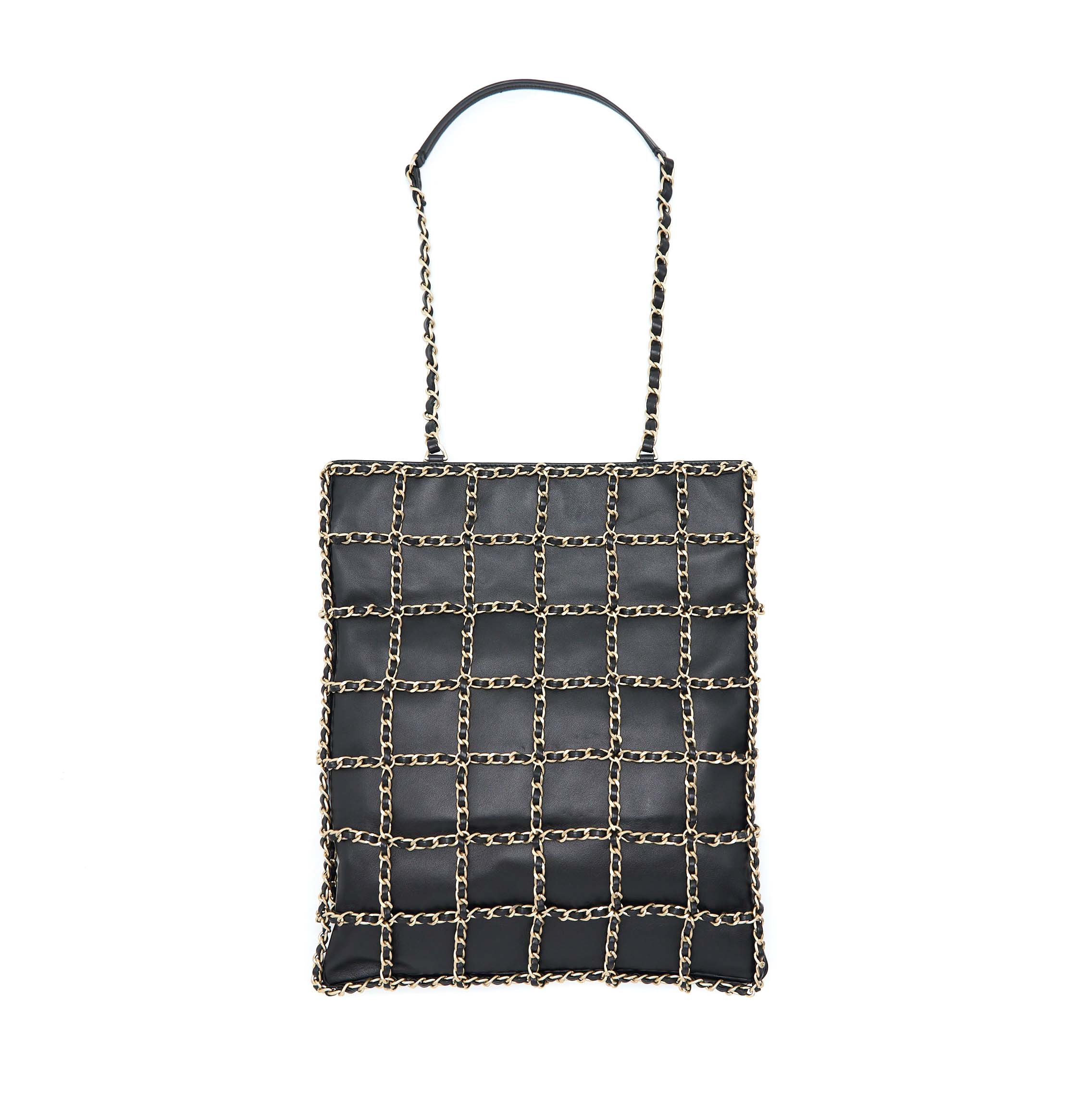 CHANEL CRUISE 2020 BLACK CHAINED TOTE BAG LAMBSKIN BLACK LGHW