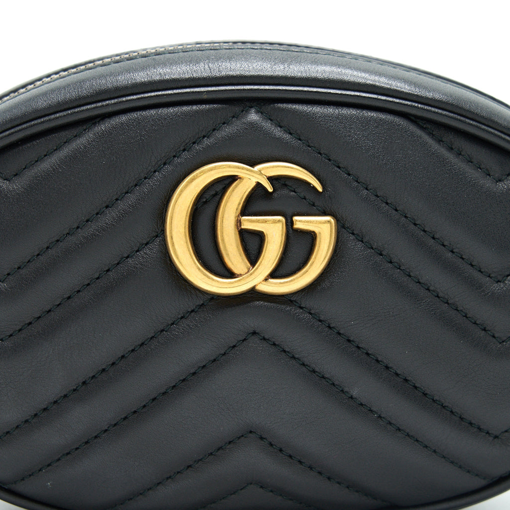 GUCCI GG MARMONT MATELASSE LEATHER BELT BAG IN BLACK 85CM