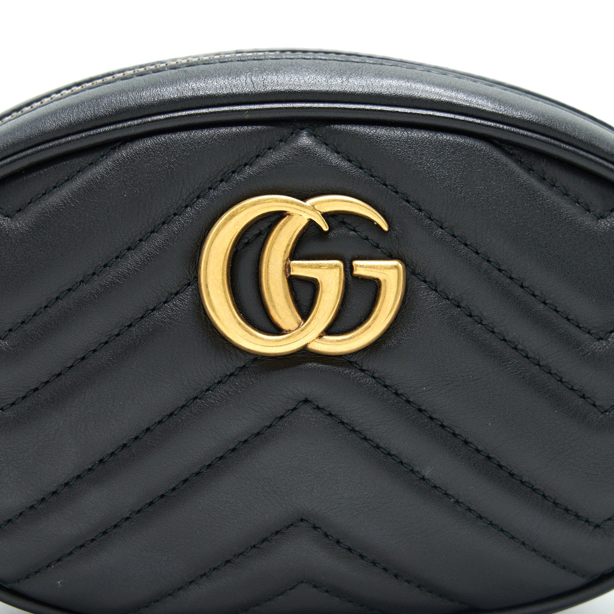GUCCI GG MARMONT MATELASSE LEATHER BELT BAG IN BLACK 85CM