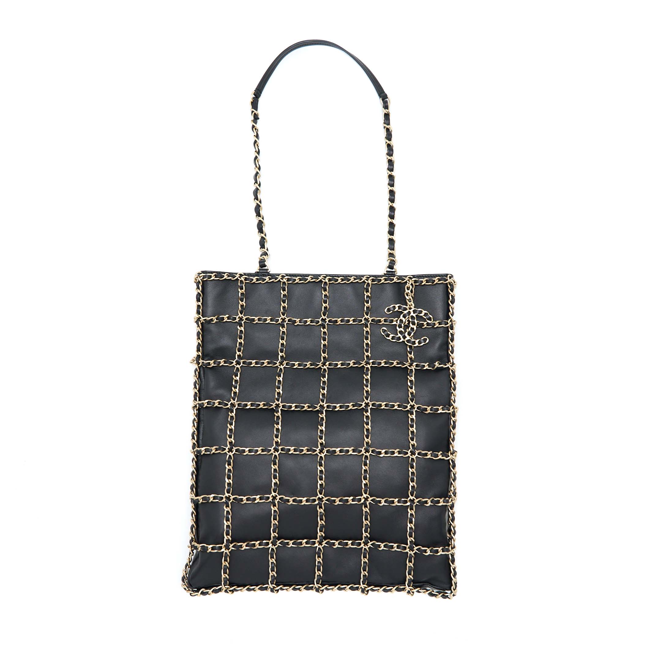 CHANEL CRUISE 2020 BLACK CHAINED TOTE BAG LAMBSKIN BLACK LGHW