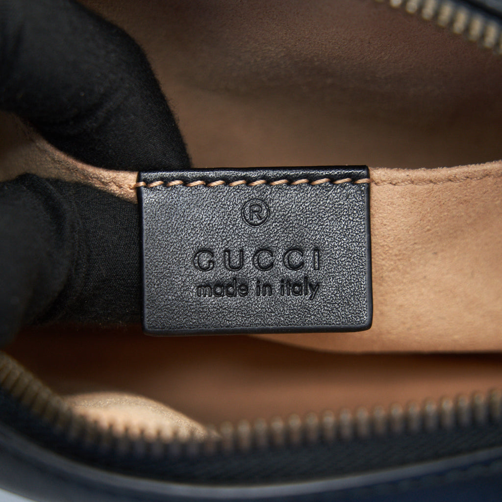 GUCCI GG MARMONT MATELASSE LEATHER BELT BAG IN BLACK 85CM