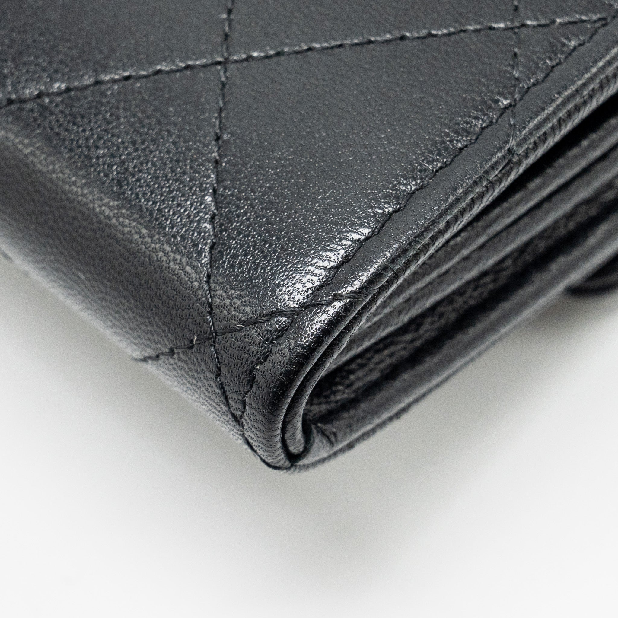 CHANEL QUILTED PEARL LONG WALLET ON CHAIN GOATSKIN BLACK GHW