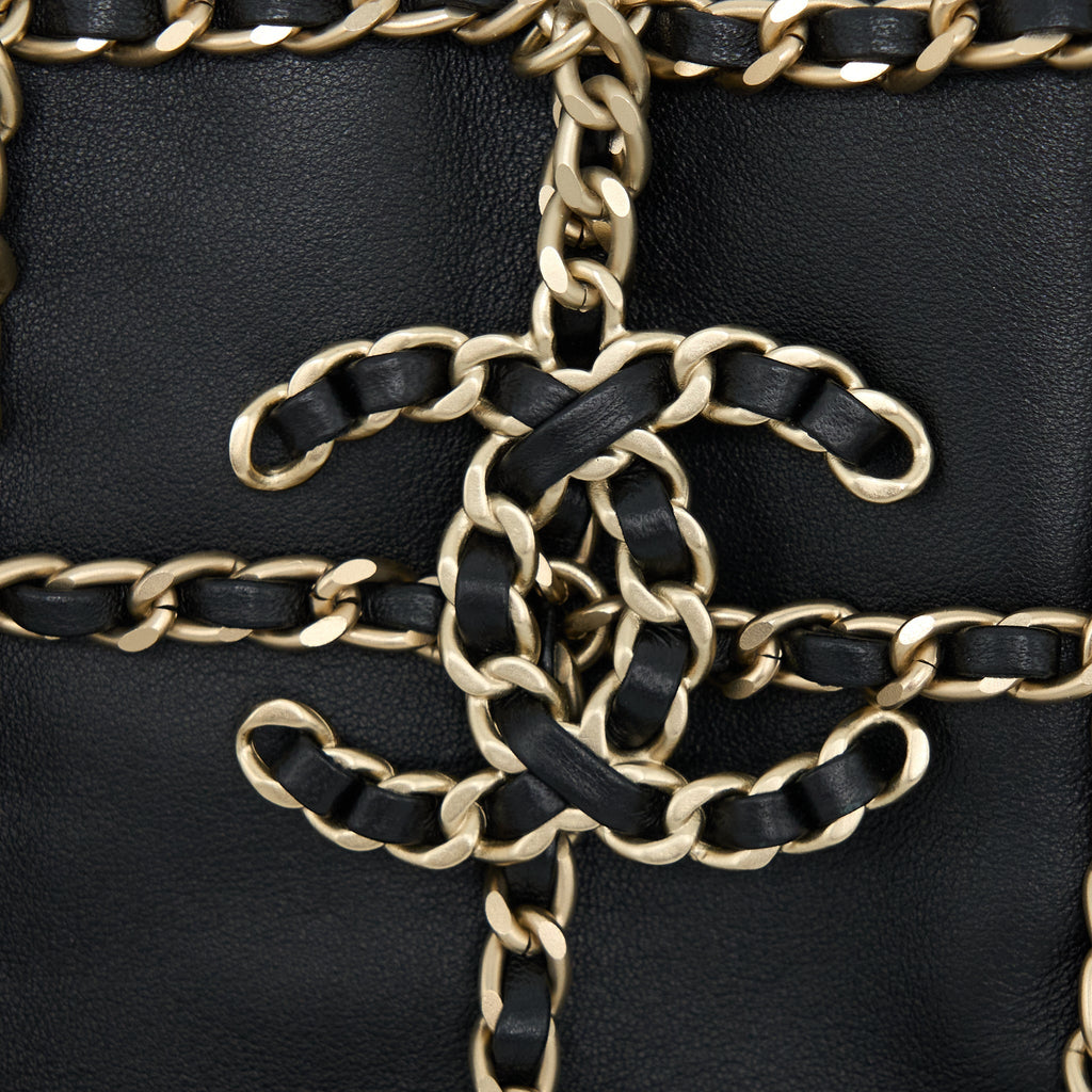 CHANEL CRUISE 2020 BLACK CHAINED TOTE BAG LAMBSKIN BLACK LGHW