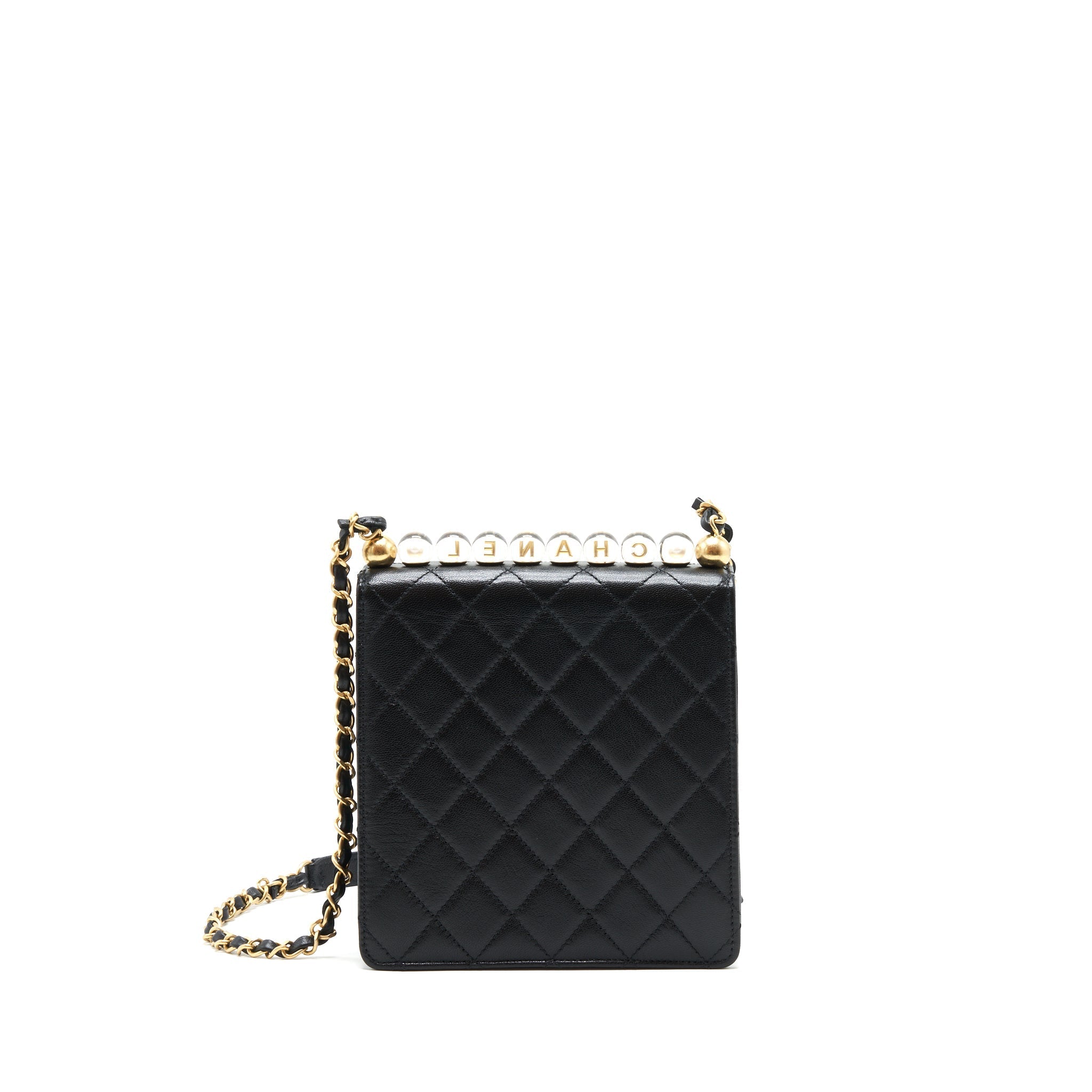CHANEL LIMITATION PEARL FLAP BAG GOATSKIN BLACK GHW