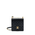 CHANEL LIMITATION PEARL FLAP BAG GOATSKIN BLACK GHW