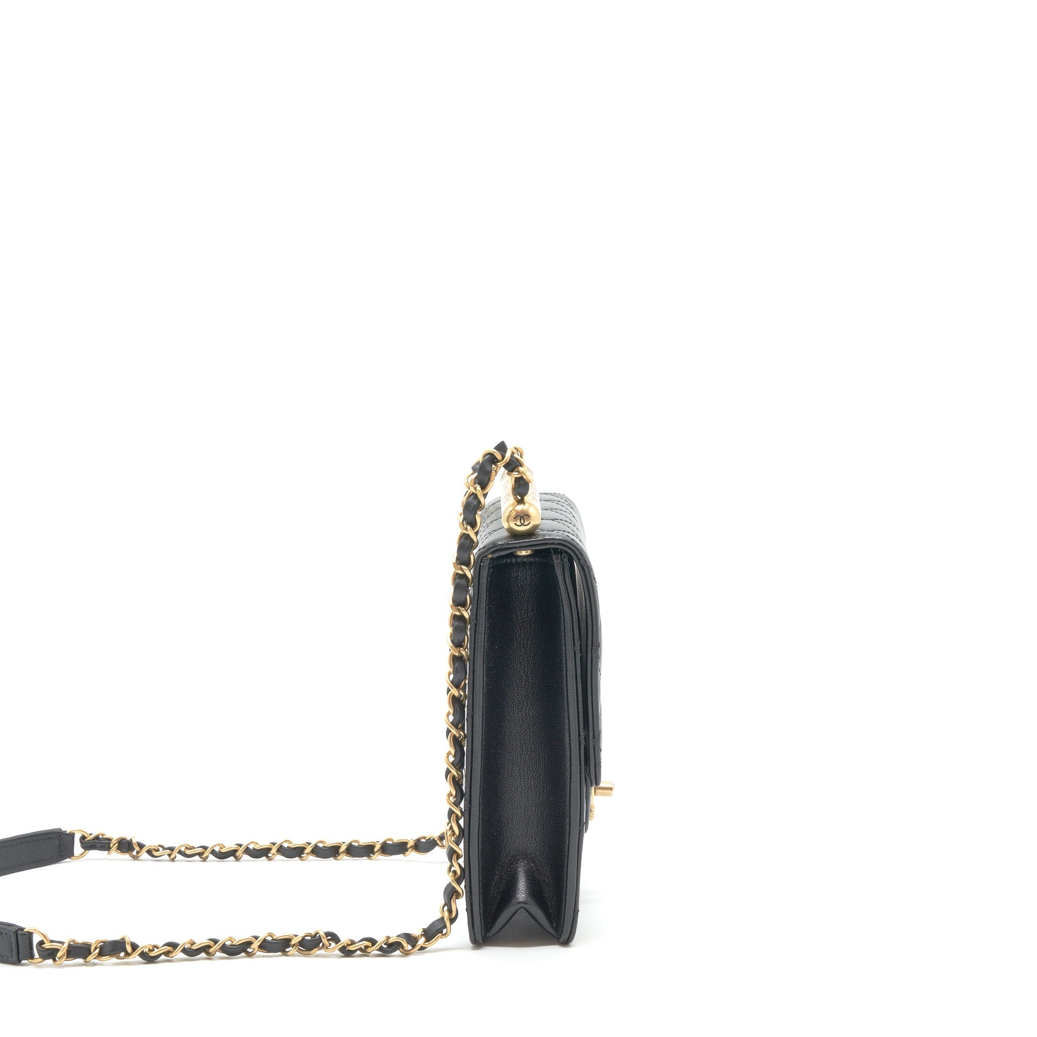 CHANEL LIMITATION PEARL FLAP BAG GOATSKIN BLACK GHW
