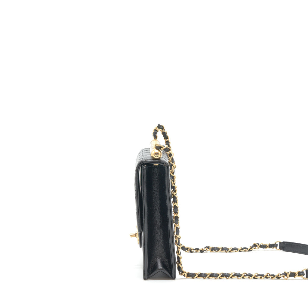 CHANEL LIMITATION PEARL FLAP BAG GOATSKIN BLACK GHW