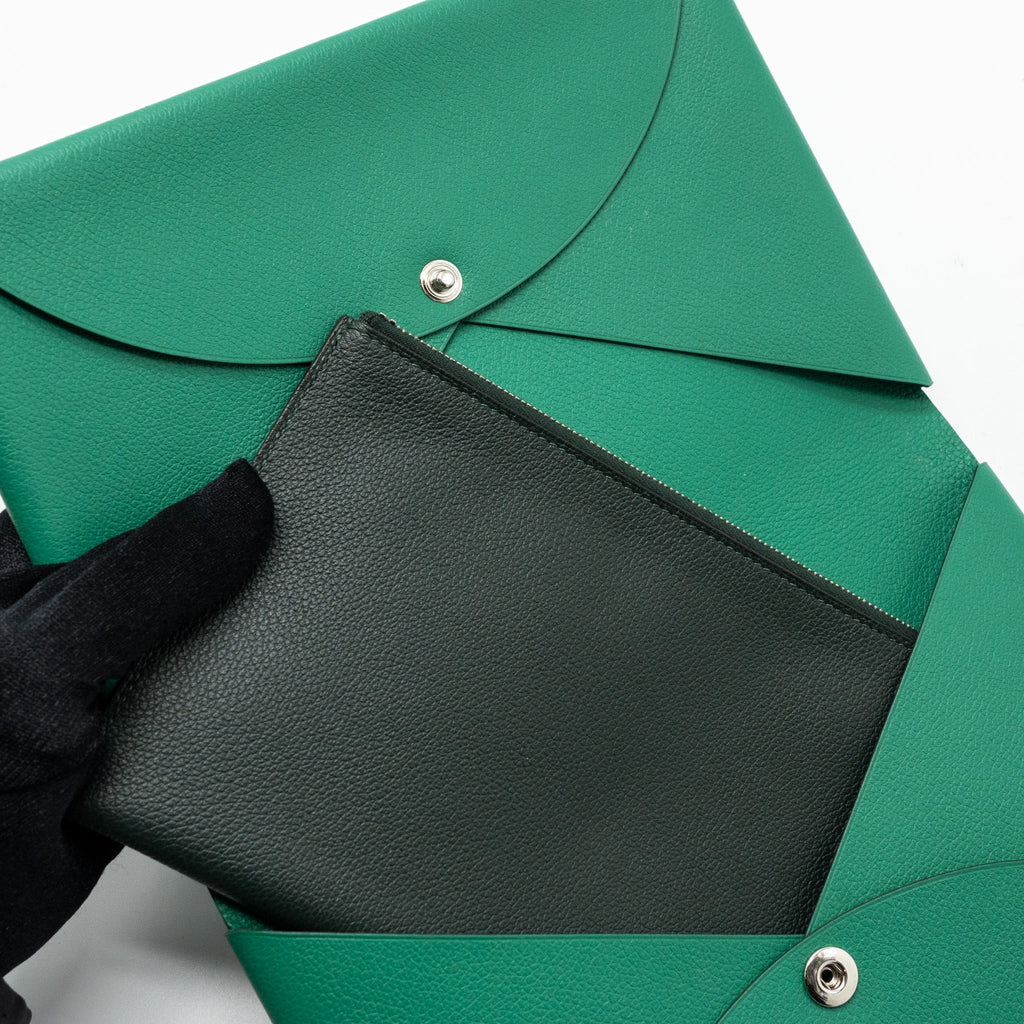 HERMES CALVI POCHETTE MM EVERCOLOR VERT VERTIGO/ VERT TITIEN SHW