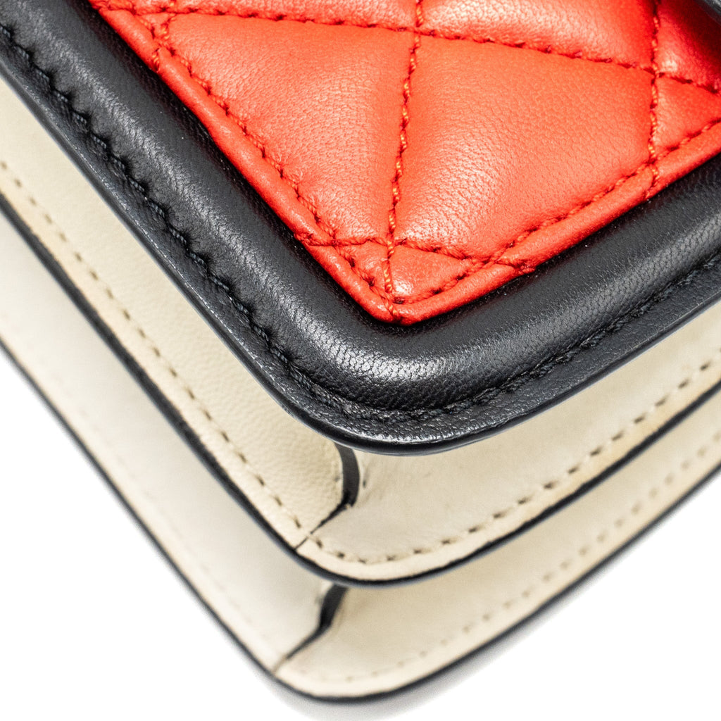 CHANEL TRICOLOR MINI GRAPHIC FLAP BAG LAMBSKIN RED/BLACK/WHITE SHW