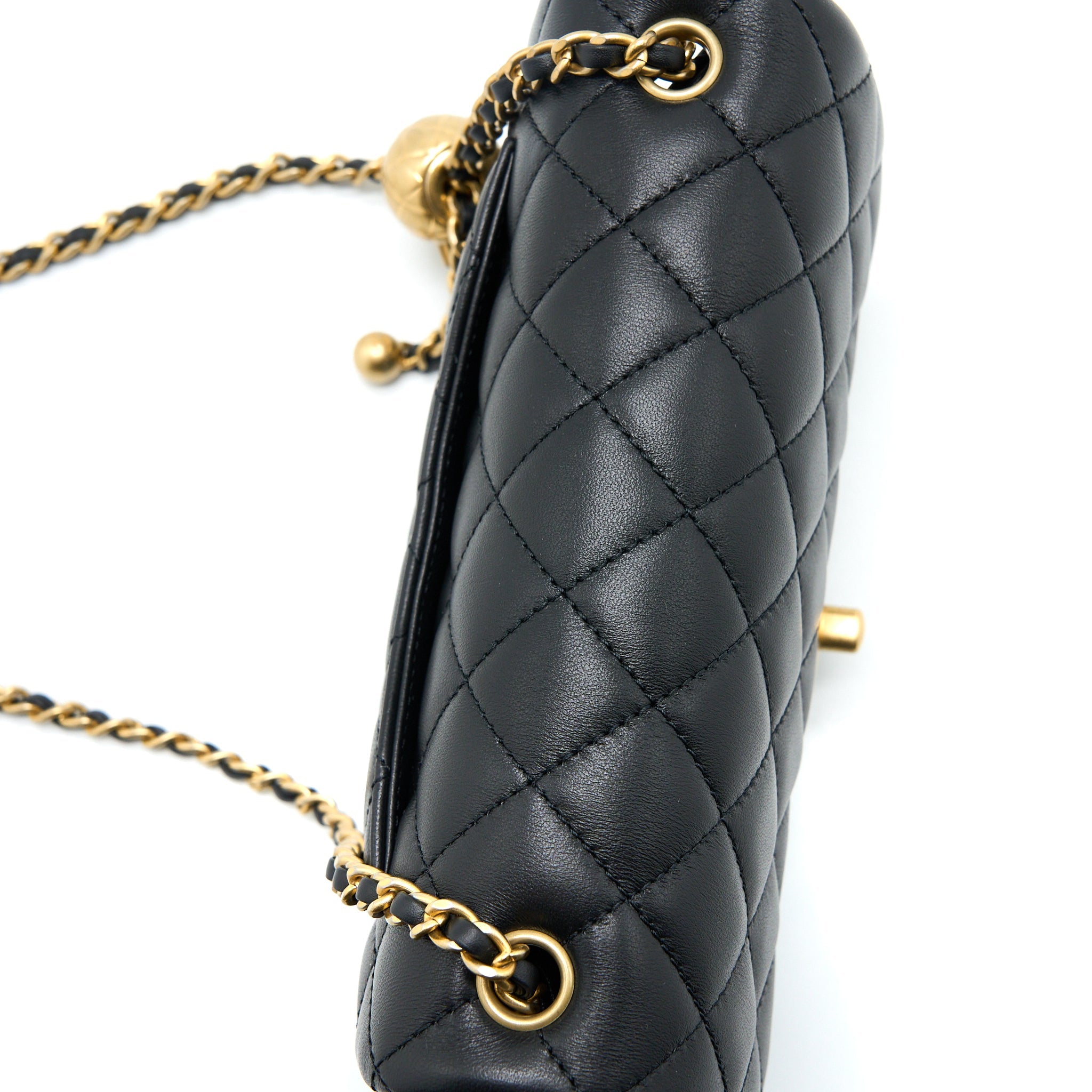 CHANEL 23C PEARL CRUSH MINI RECTANGULAR FLAP BAG LAMBSKIN BLACK BRUSHED GHW (MICROCHIP)